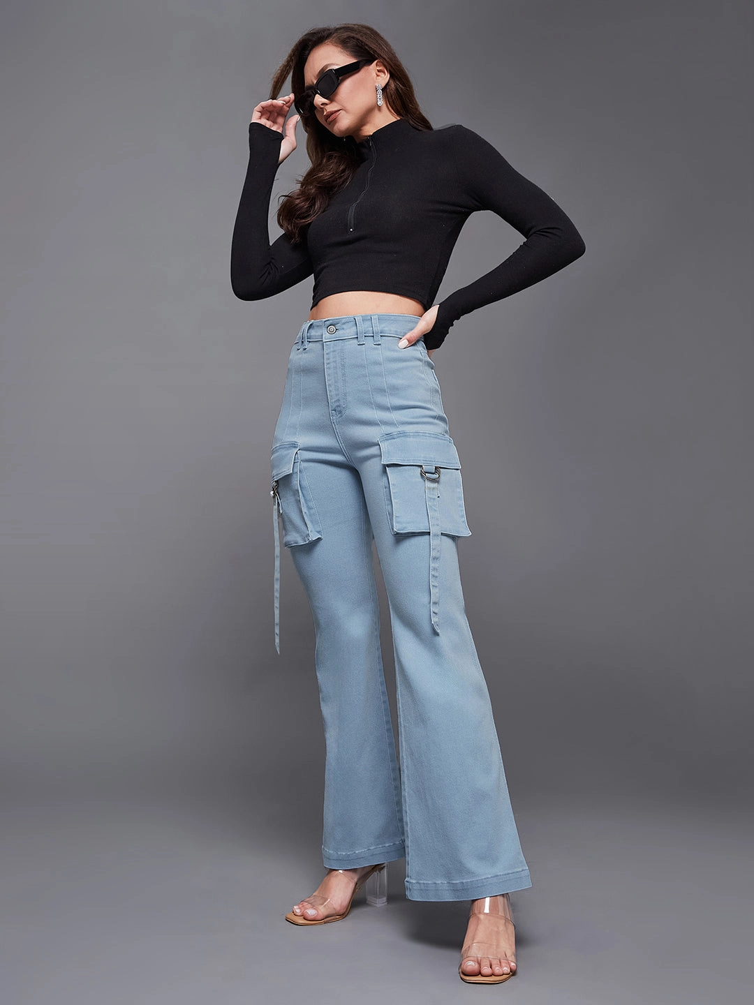 Relaxed Waist Fit All Time Basic 24/7 Comfort Light Blue Bootcut High-Rise Stretchable Denim Jeans
