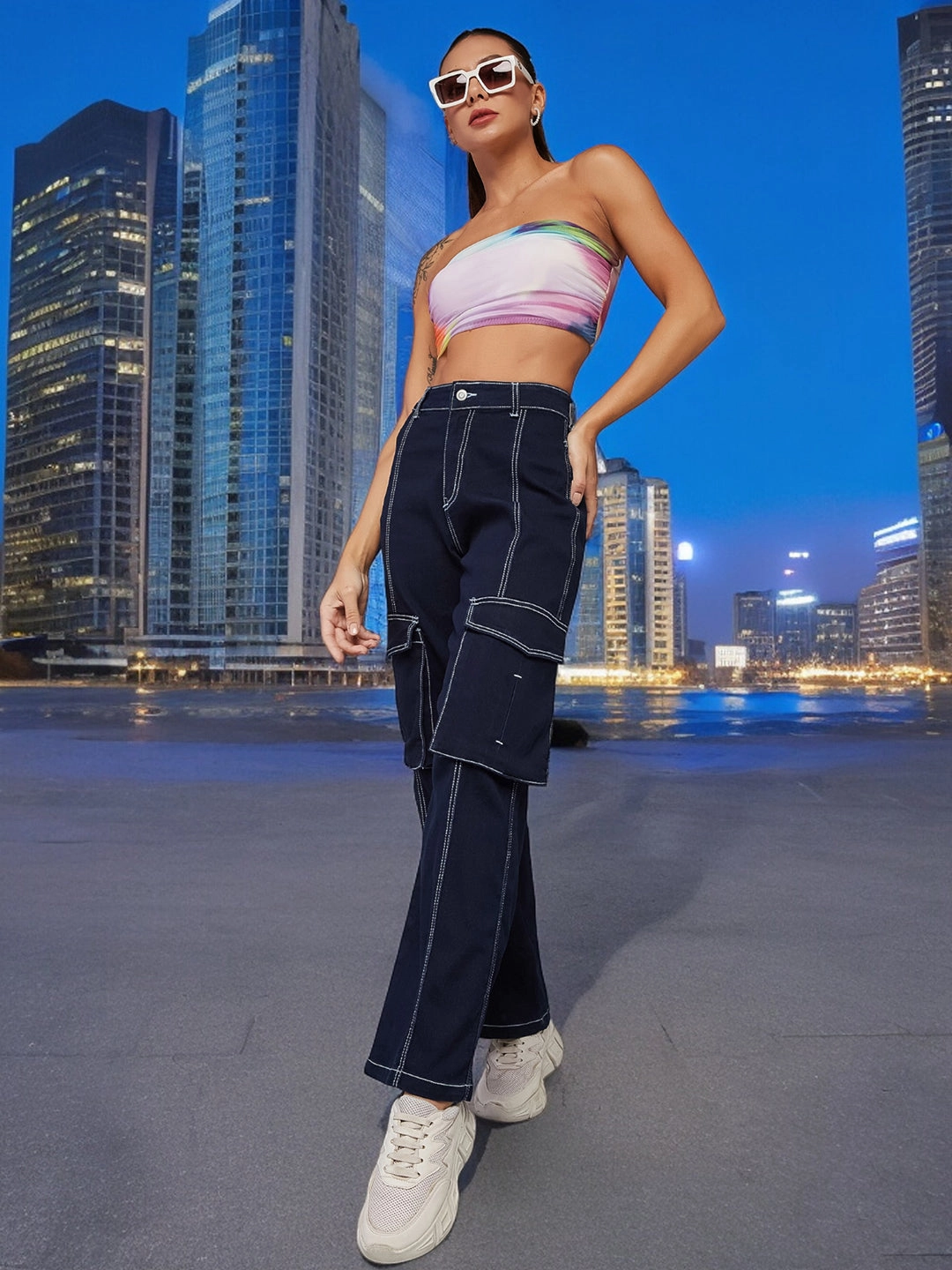 24/7 Comfort Navy-Blue Wide-Leg High-Rise Stretchable Denim Jeans Sophisticated Look Traveler Gear Luxury