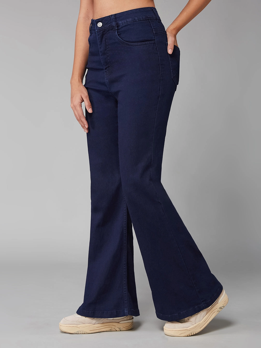 Effortless Style Artist Vibe Durable CHASEshape? 24/7 Comfort Navy-Blue Bootcut High-Rise Stretchable Denim Jeans