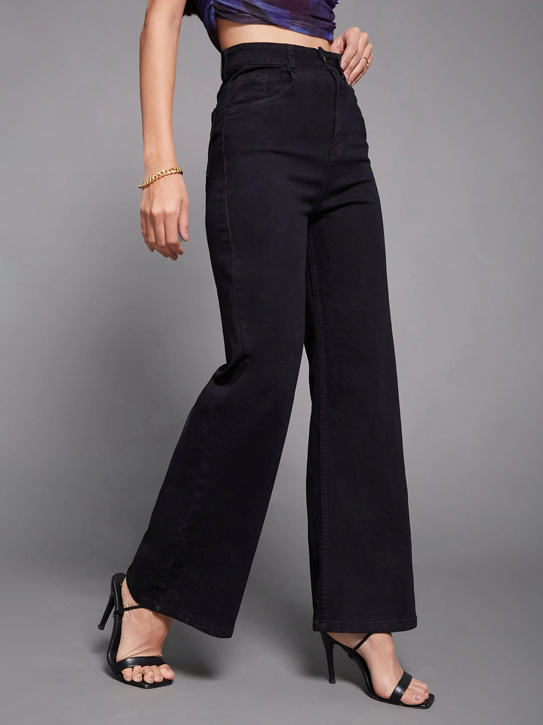 CHASEstretch? Black Wide-Leg High-Rise Stretchable Denim Jeans elastic waistband