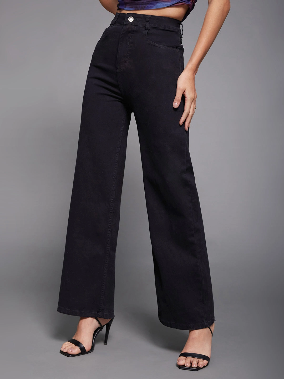Functional Fit Elegant Party Look Winter Warmth CHASEstretch? Black Wide-Leg High-Rise Stretchable Denim Jeans