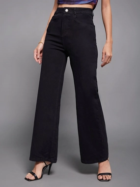 CHASEstretch? Black Wide-Leg High-Rise Stretchable Denim Jeans Style Combo
