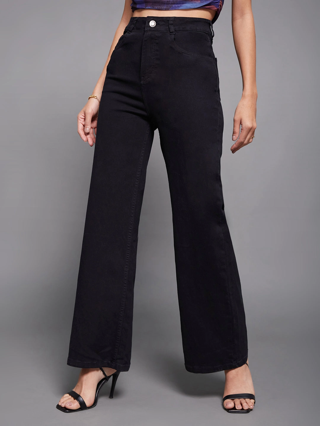 CHASEstretch? Black Wide-Leg High-Rise Stretchable Denim Jeans Style Combo