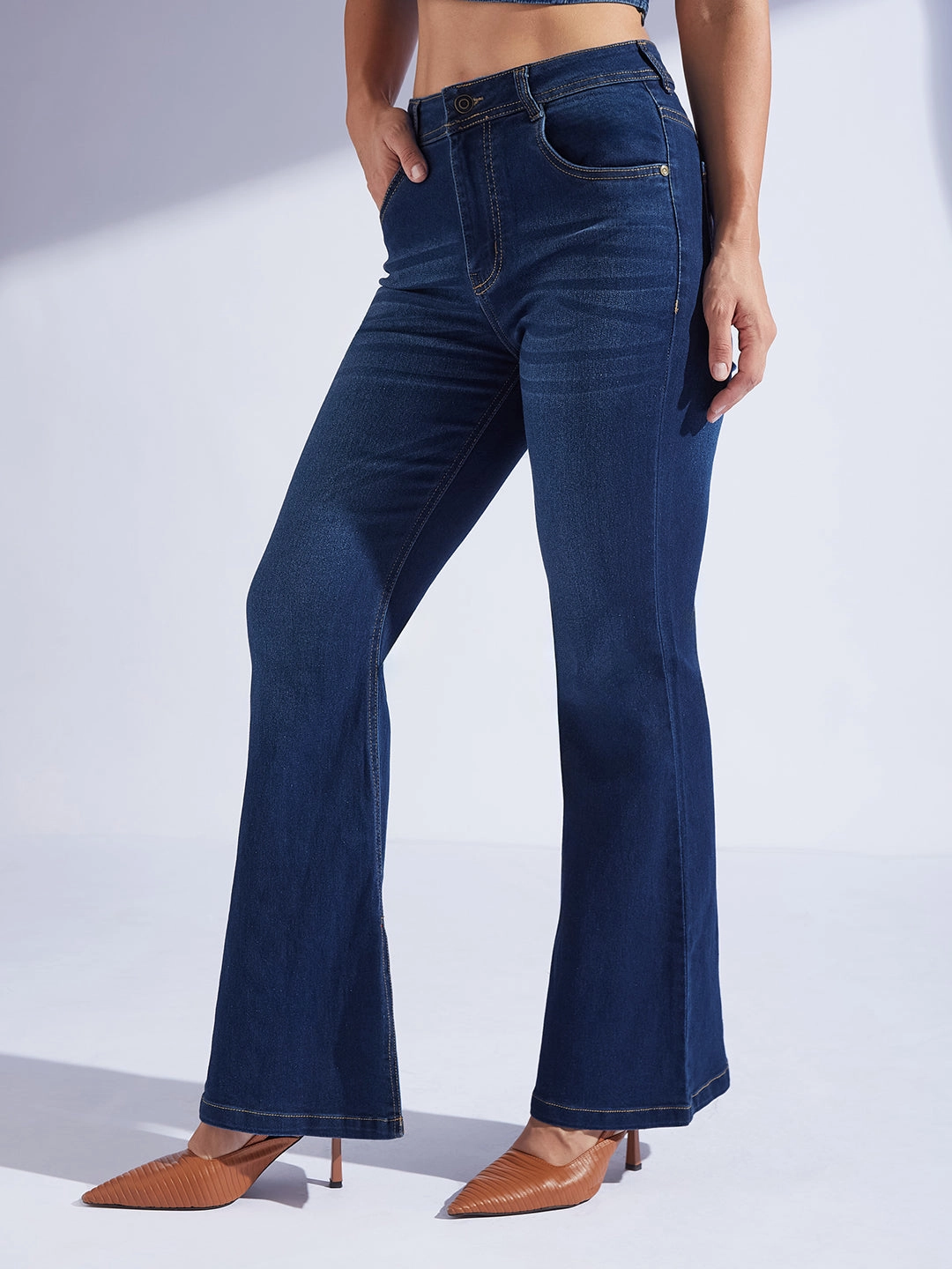 Sophisticated Look Base Comfort Women's Blue Bootcut Mid-Rise Denim Stretchable Jeans