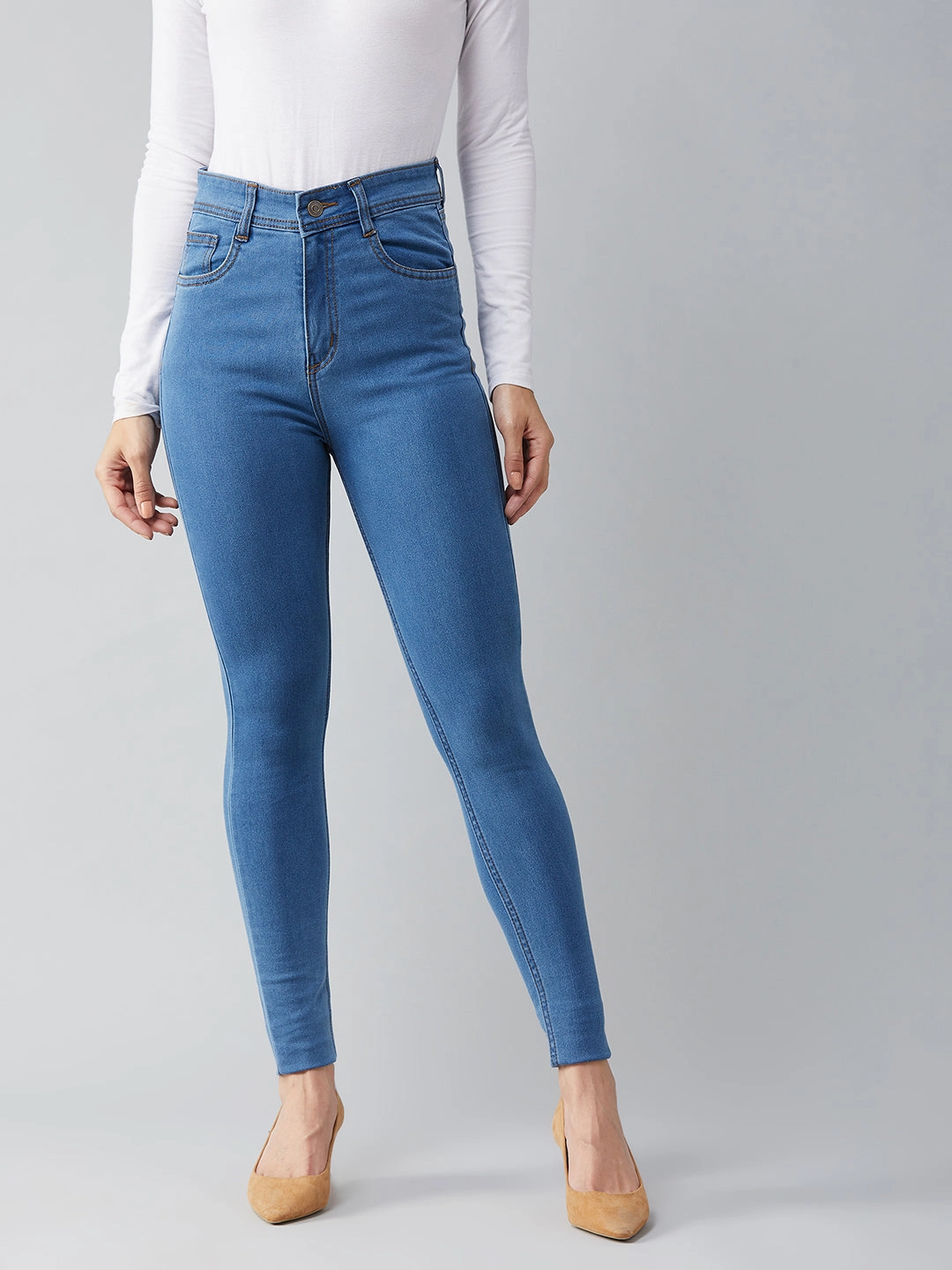 CHASEstretch? Blue Skinny High-Rise Distressed Denim Jeans Unisex Fit Soft Sustainable