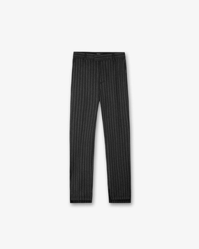 Breathable Comfort Fit Stepped Hem Pant - Black Pinstripe