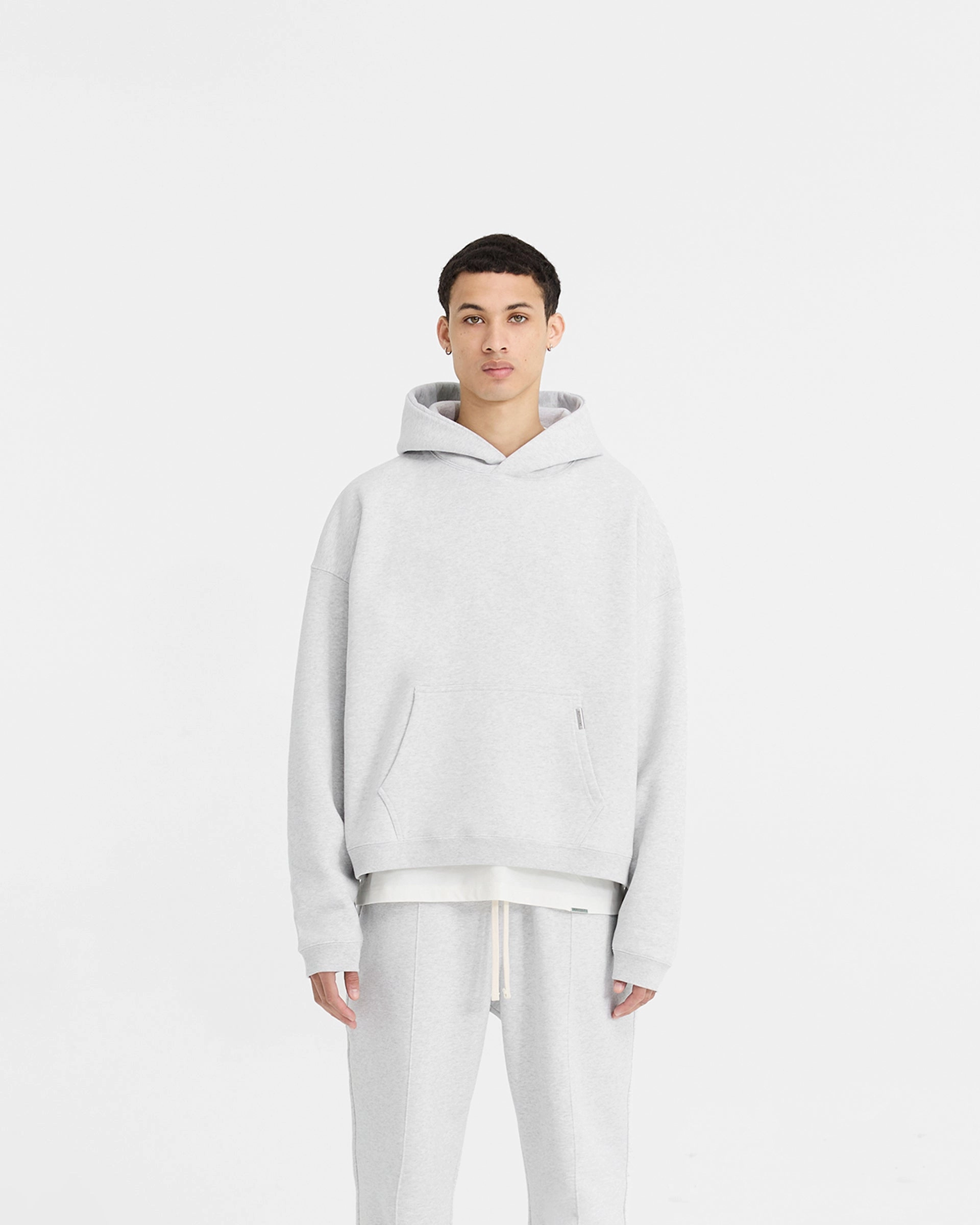 Lace trim Initial Boxy Hoodie - Ice Grey Marl