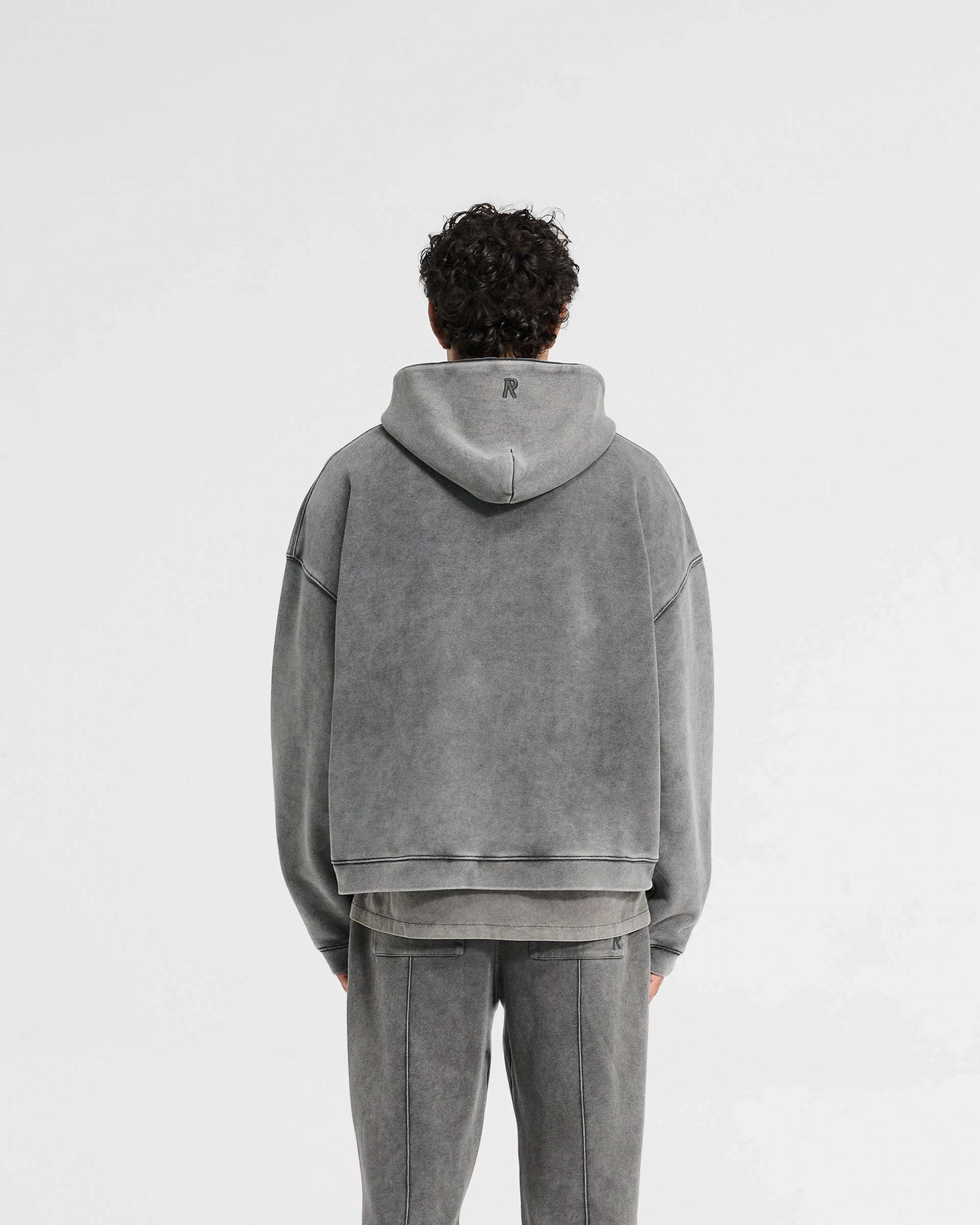 Coffee Lover Initial Boxy Hoodie - Vintage Grey