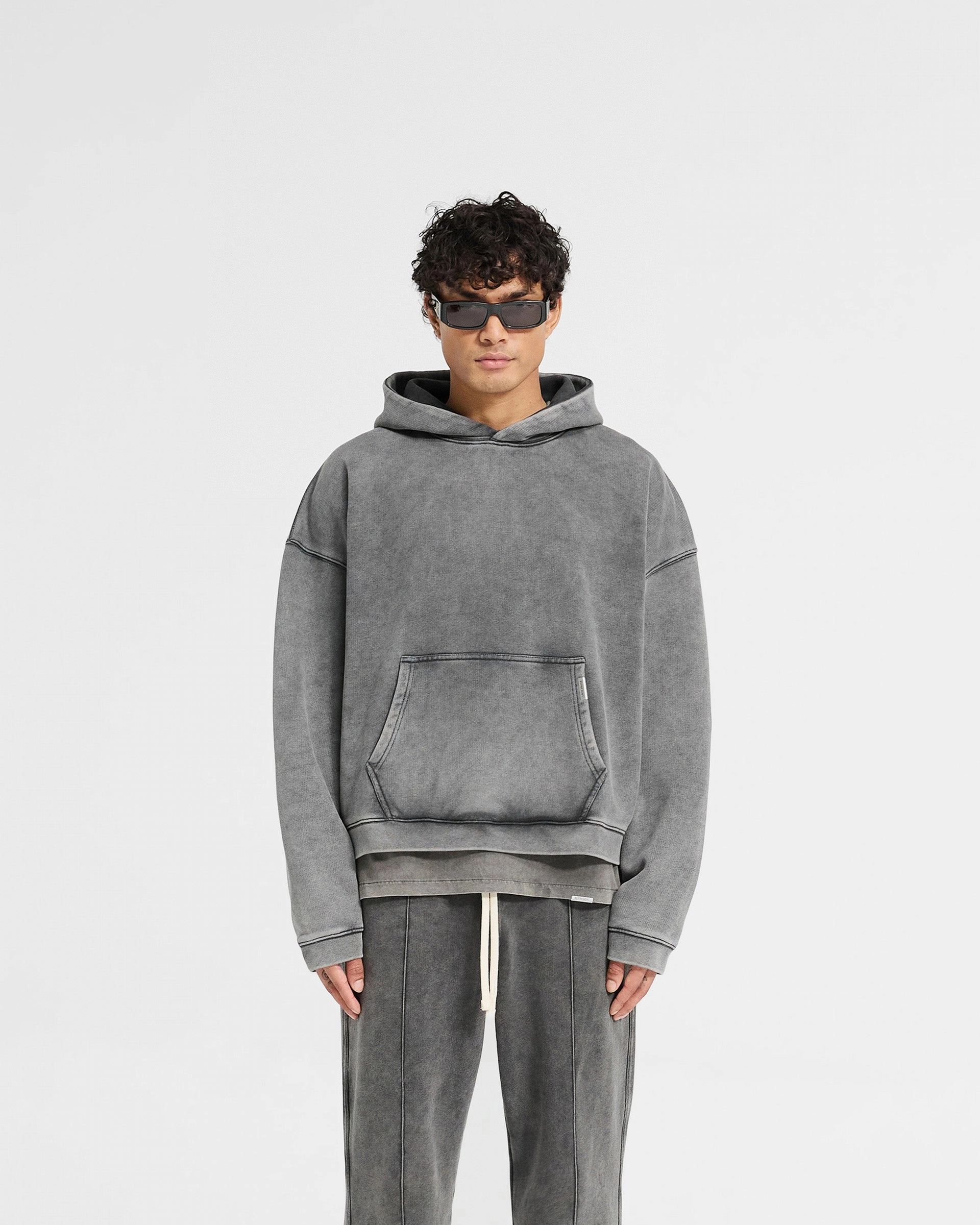 Casual Comfort Fit Initial Boxy Hoodie - Vintage Grey