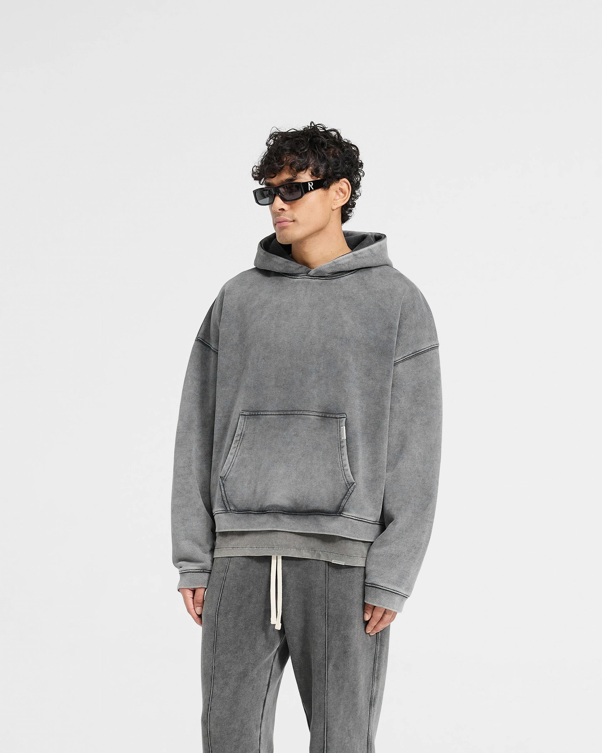 Streetwear Style Initial Boxy Hoodie - Vintage Grey