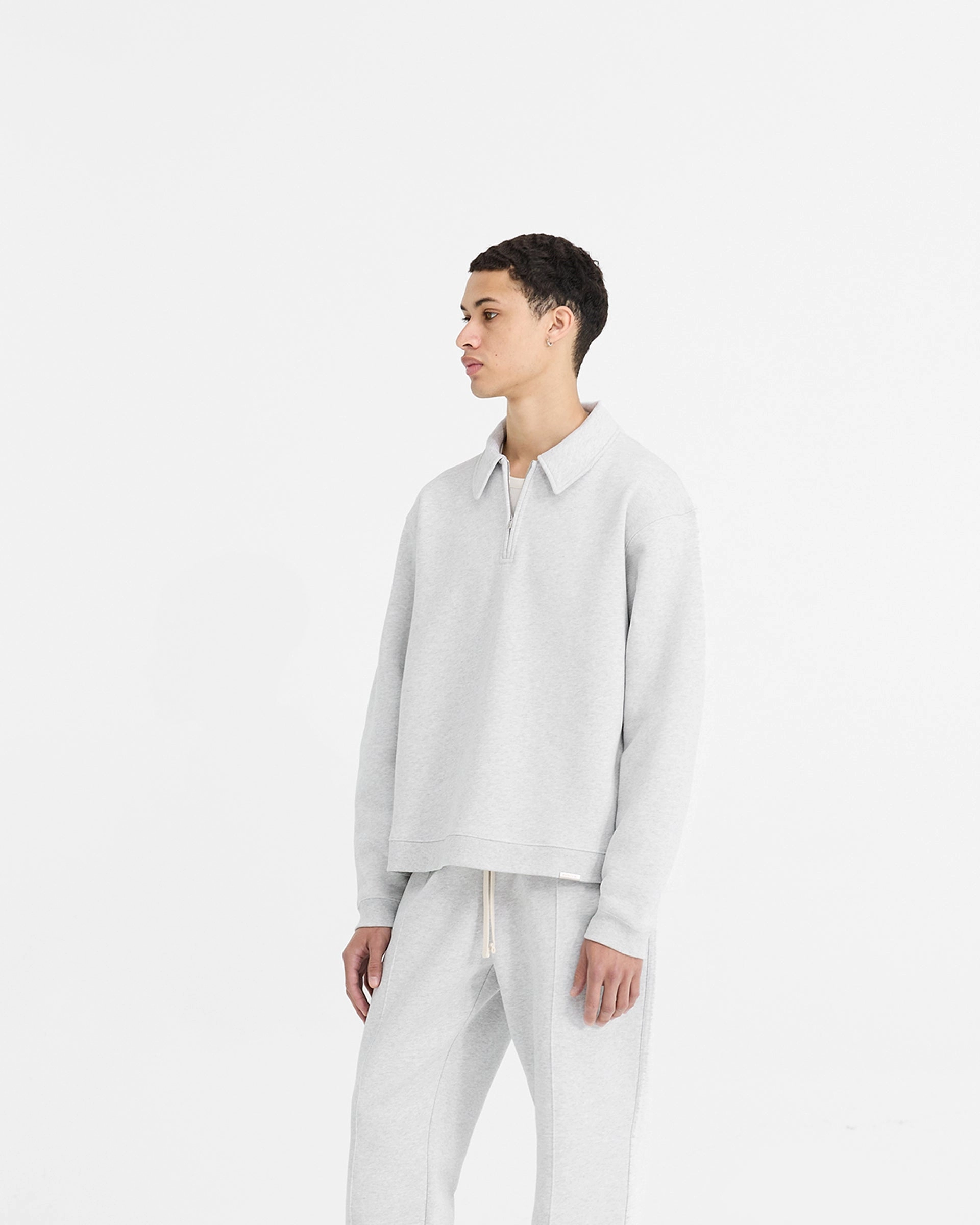 Off-Duty Fit Initial Boxy Quarter Zip - Ice Grey Marl