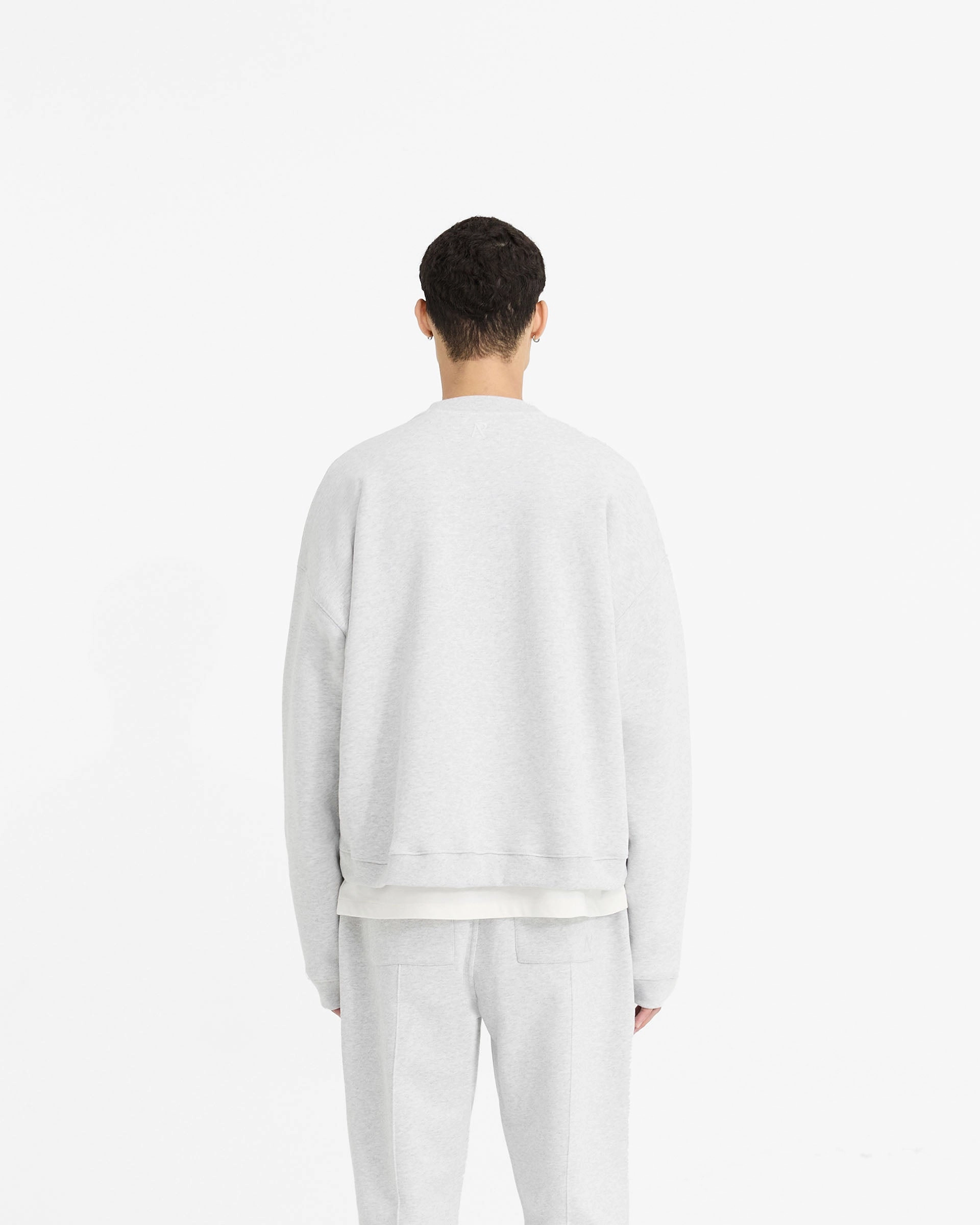 Breathable Honeycomb Weave Initial Boxy Sweater - Ice Grey Marl