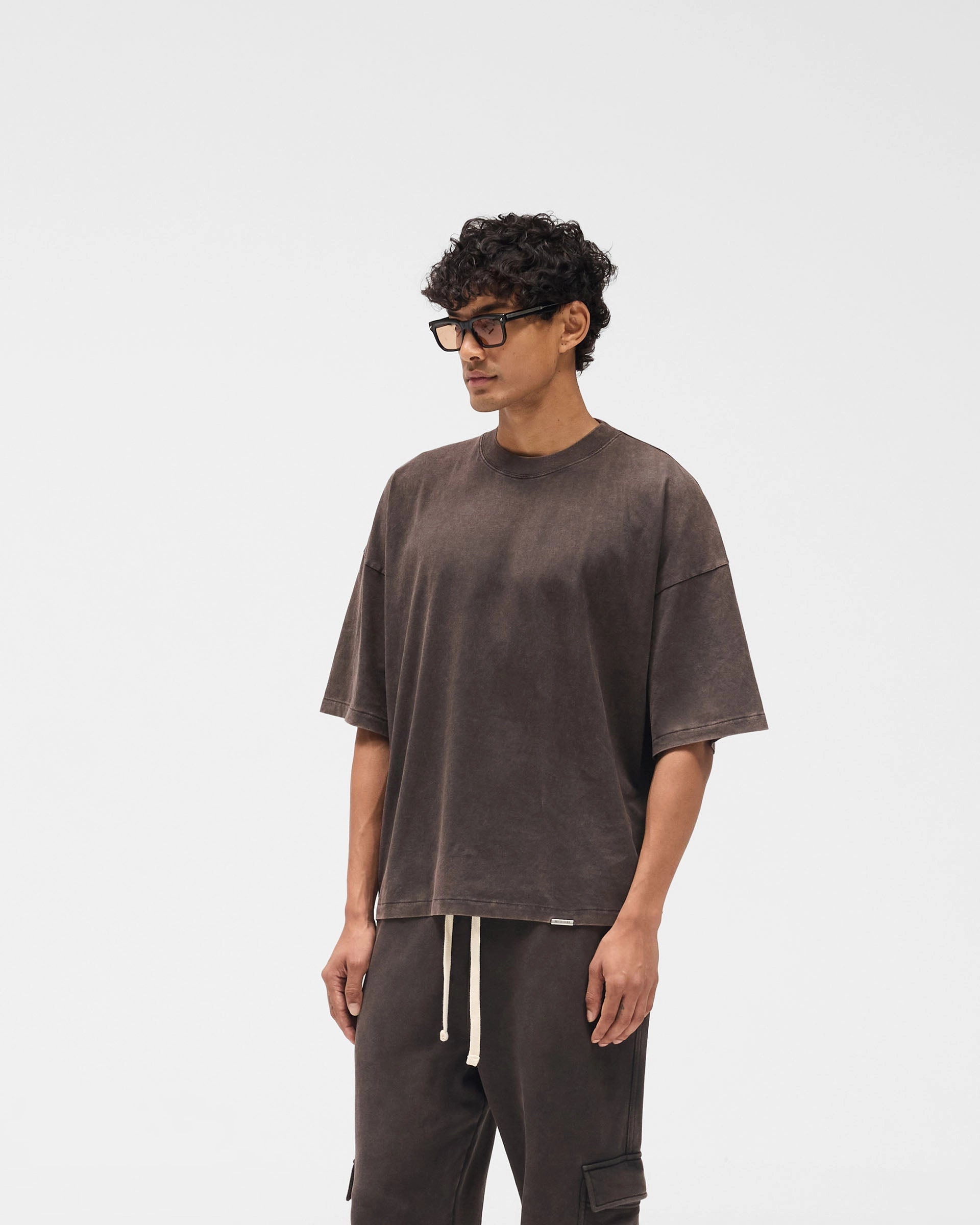 Durable Material Initial Boxy T-Shirt - Coffee