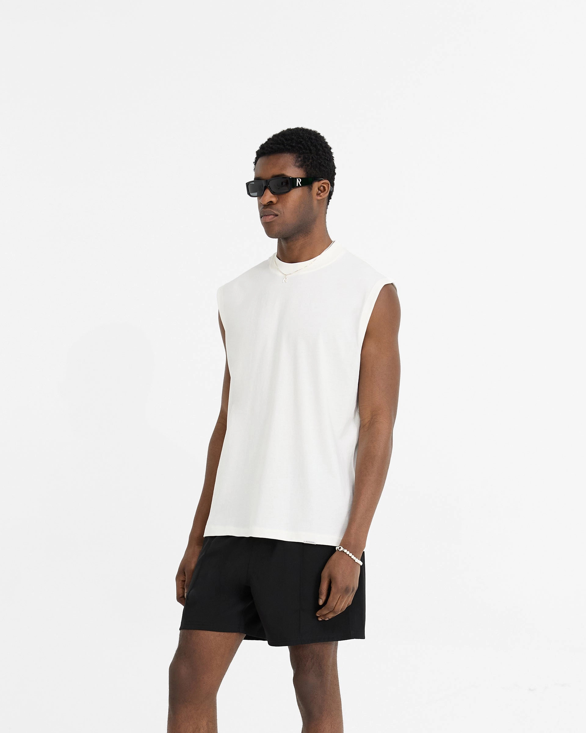 Initial Boxy Tank - Flat White Spandex Enhanced Elasticity