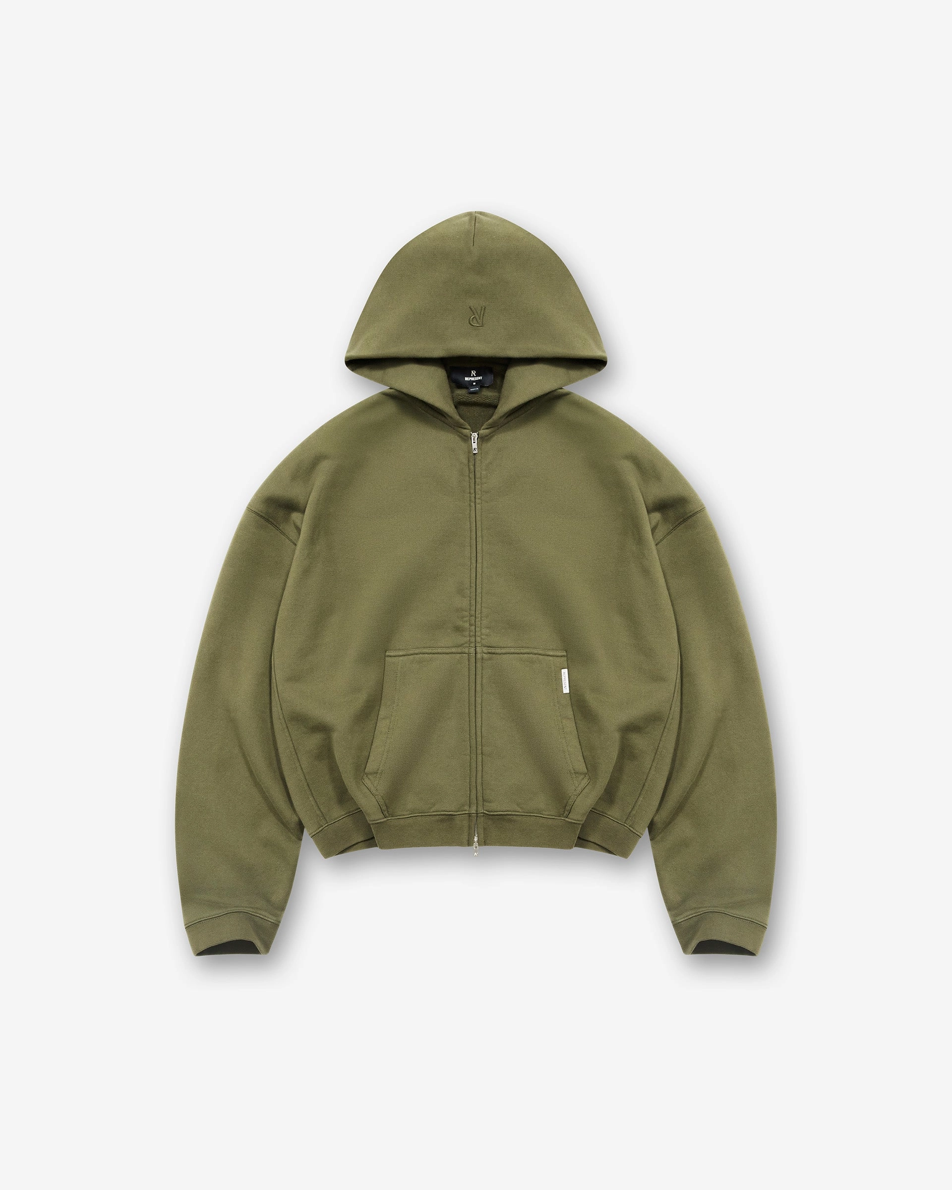 Initial Boxy Zip Through Hoodie - Army Green Goat like