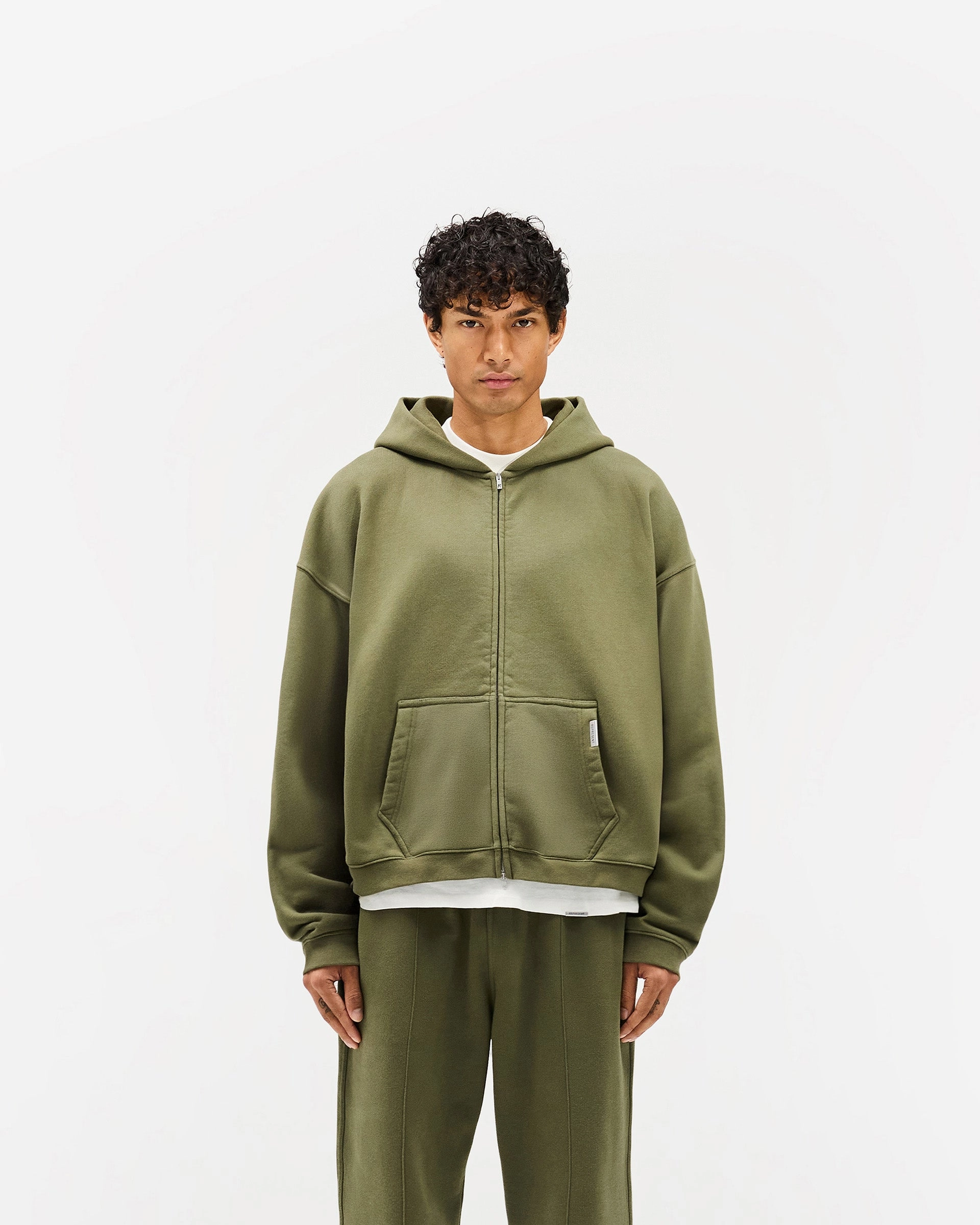 Initial Boxy Zip Through Hoodie - Army Green Urban Fresh