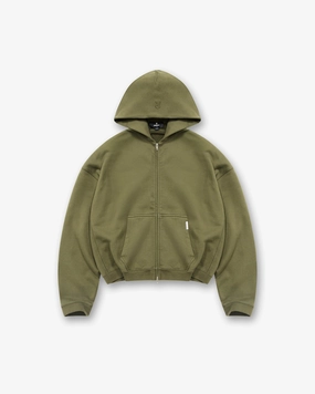 Initial Boxy Zip Through Hoodie - Army Green Goat like