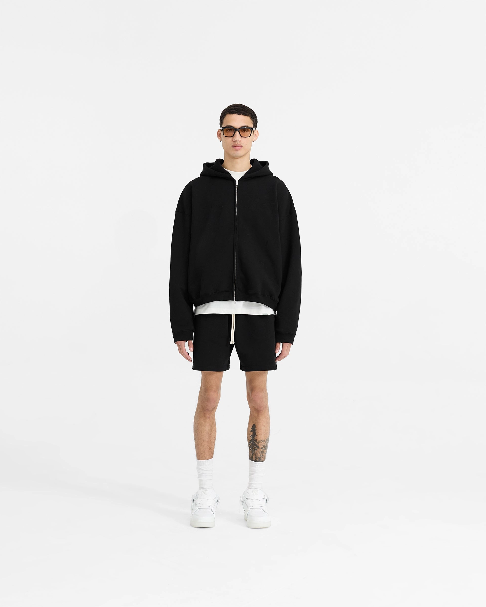 Initial Boxy Zip Through Hoodie - Black Brushed Fleece Interior