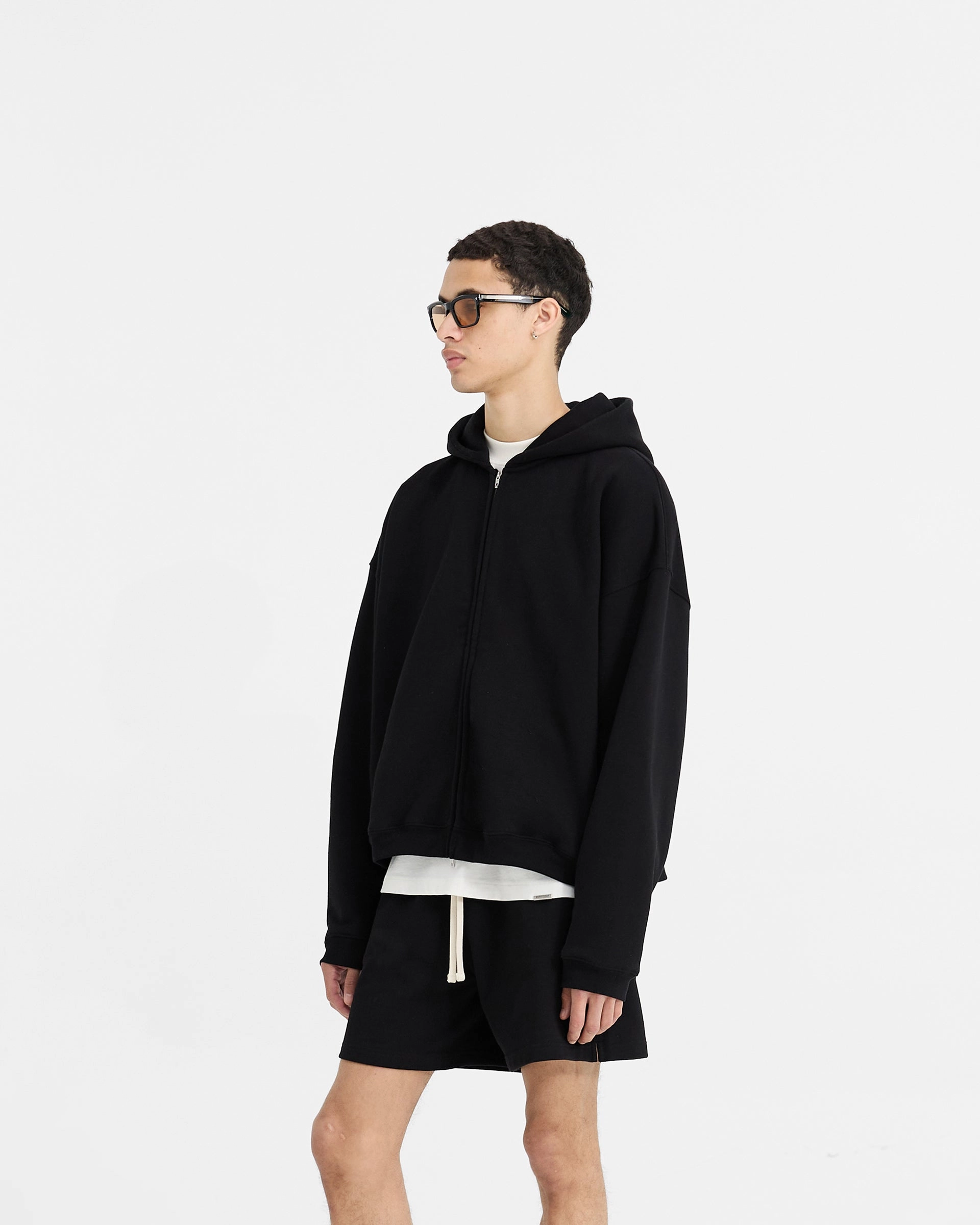 Body Flex Chill Look Initial Boxy Zip Through Hoodie - Black