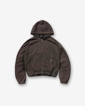 Initial Boxy Zip Through Hoodie - Coffee Side Pockets Cozy Layers