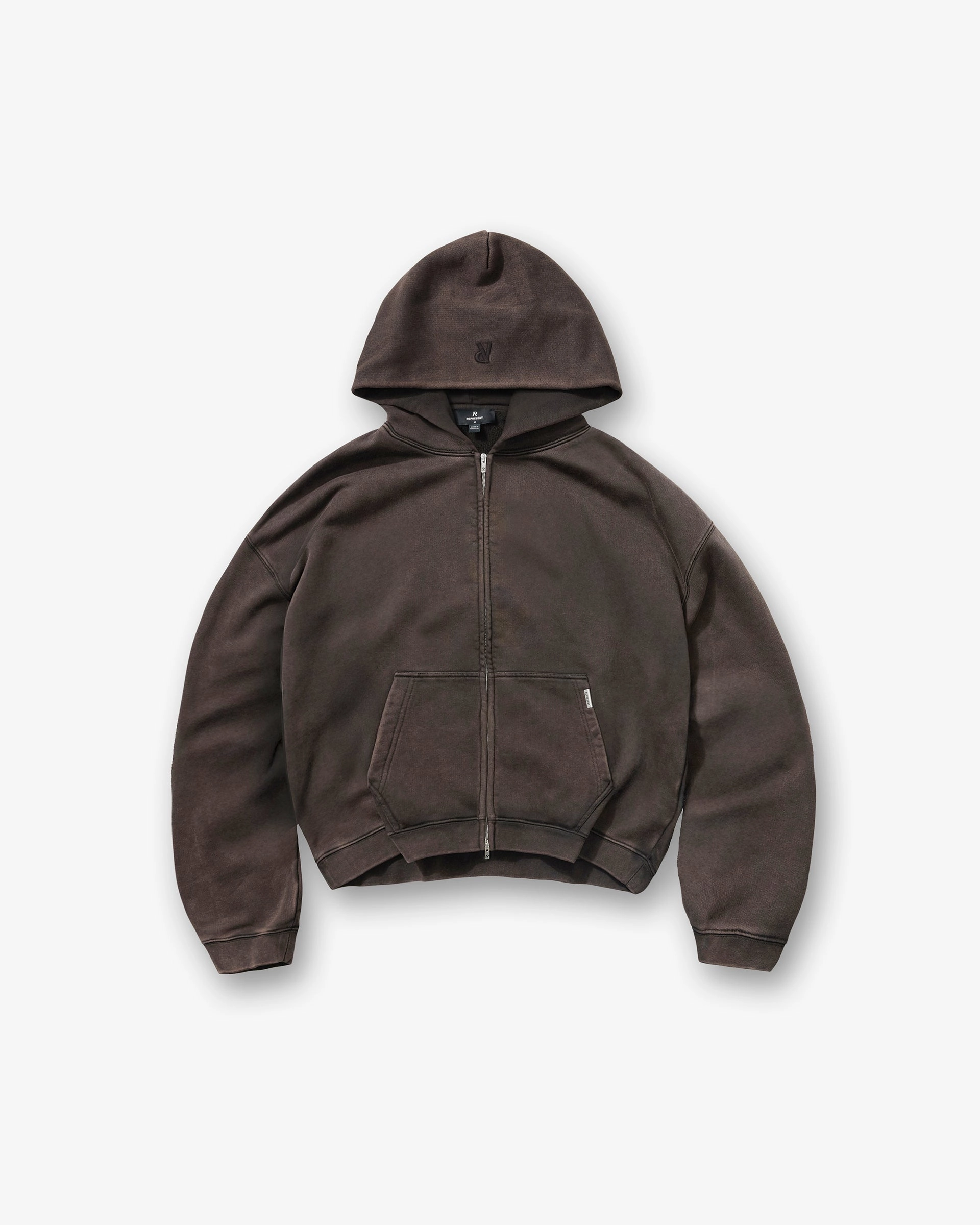 Initial Boxy Zip Through Hoodie - Coffee Side Pockets Cozy Layers