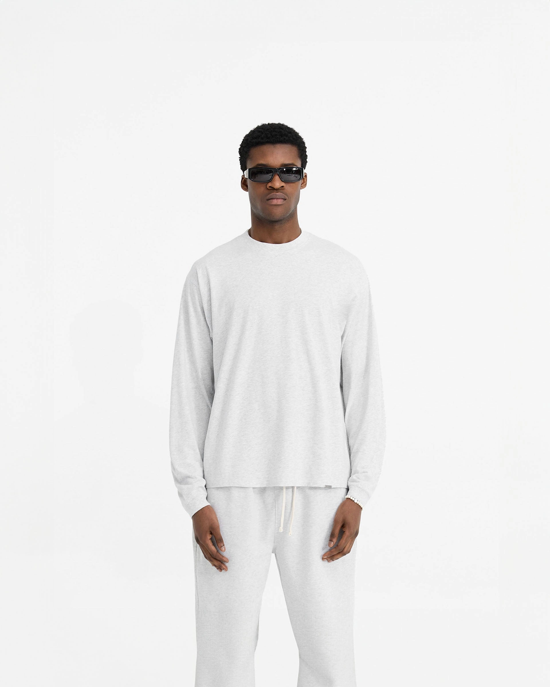 Striped modernity Initial Long Sleeve T-Shirt - Ice Grey Marl