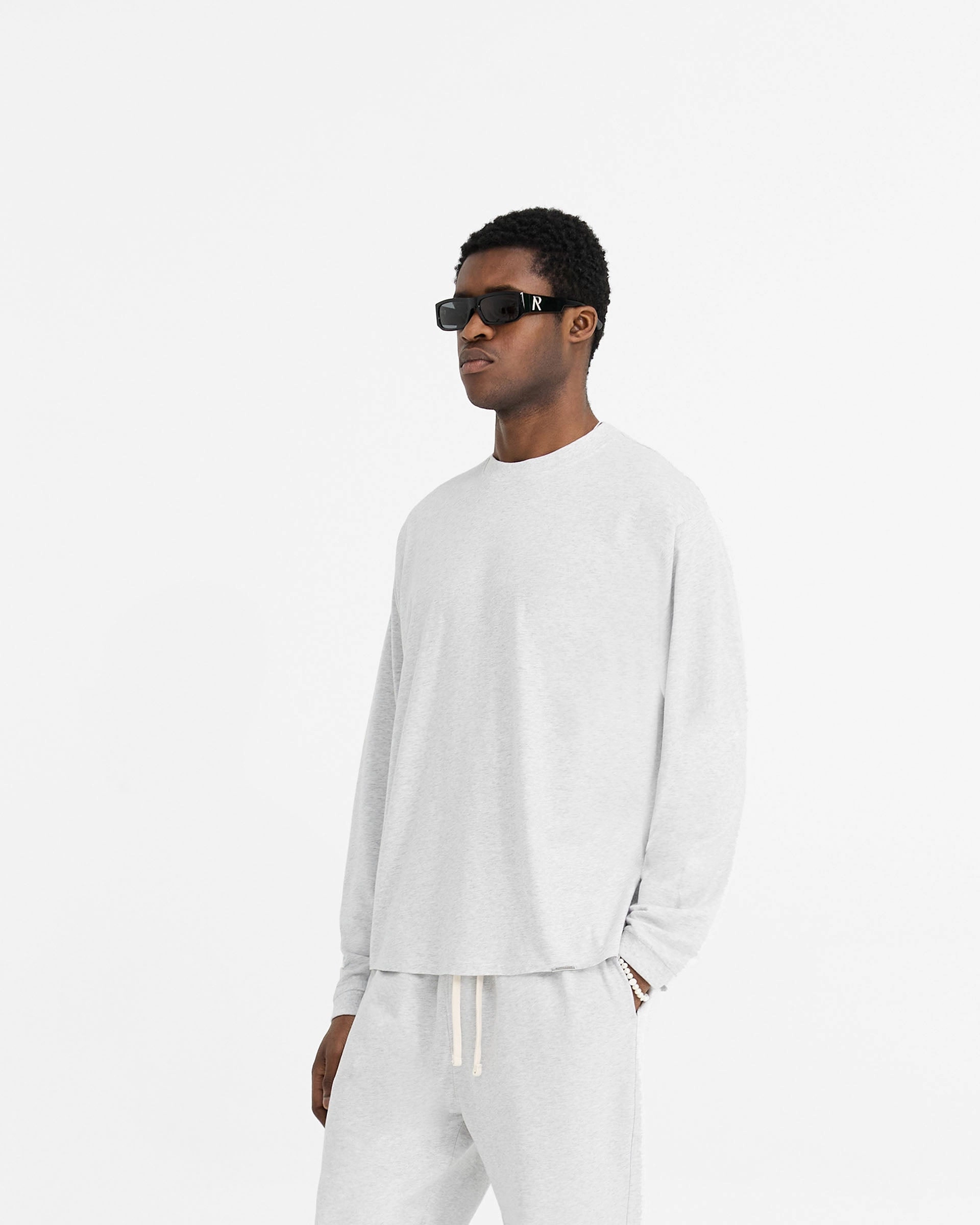 Ergonomic Cut Fresh Style Initial Long Sleeve T-Shirt - Ice Grey Marl