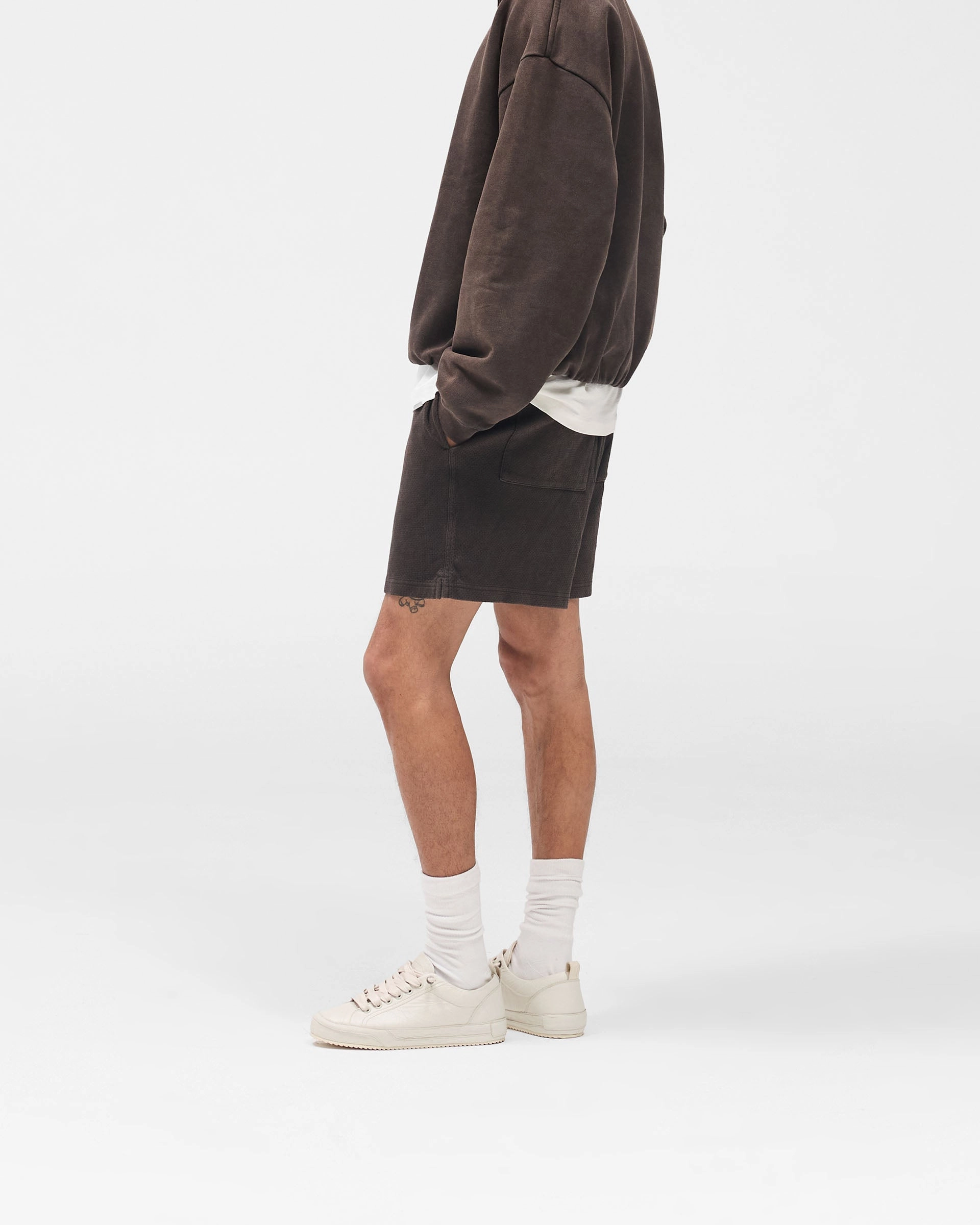 Initial Mesh Shorts - Coffee Laser Cut Perforations