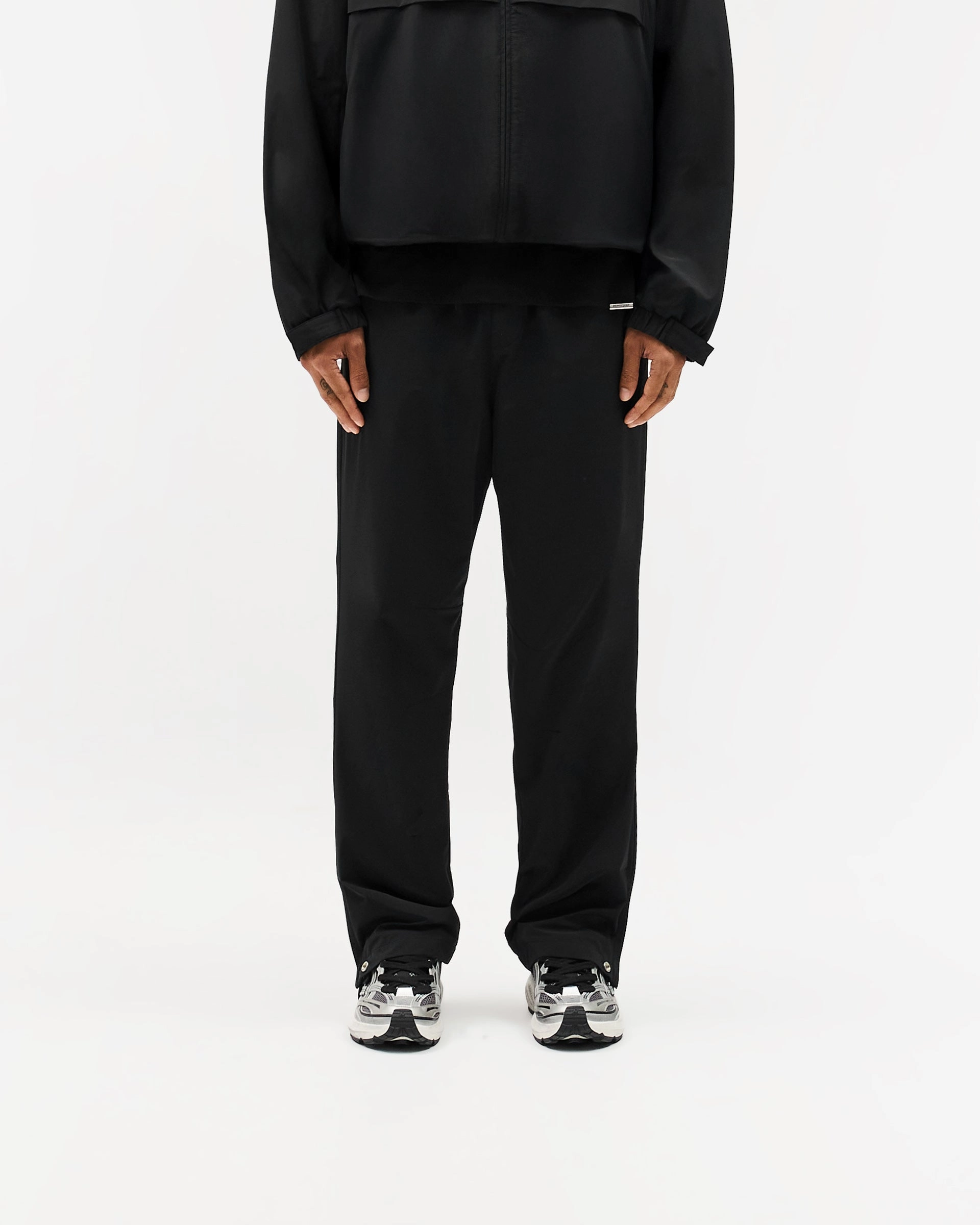 Thermal Lining Durable Utility Initial Nylon Track Pant - Black