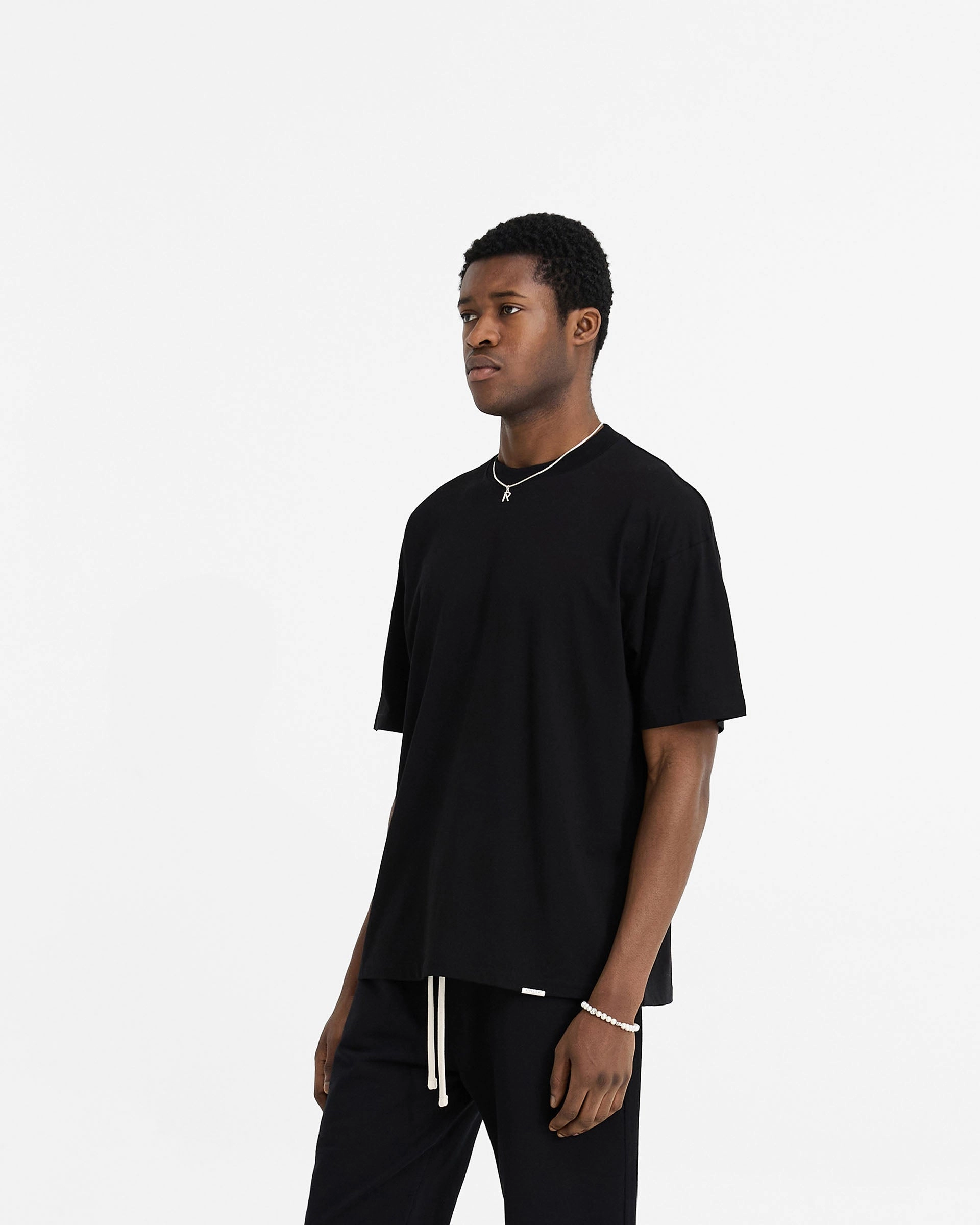 Initial Oversized T-Shirt - Black Smooth Neckline Easy-to-Match