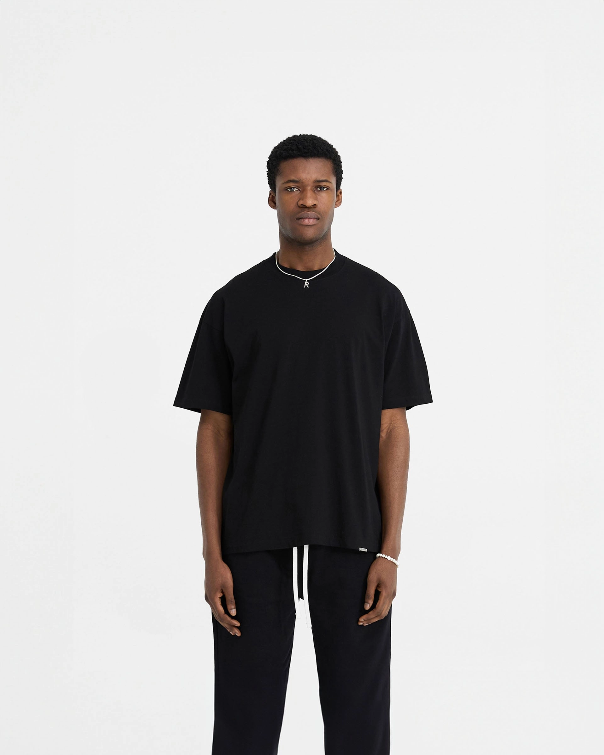Slim Fit Comfort Initial Oversized T-Shirt - Black