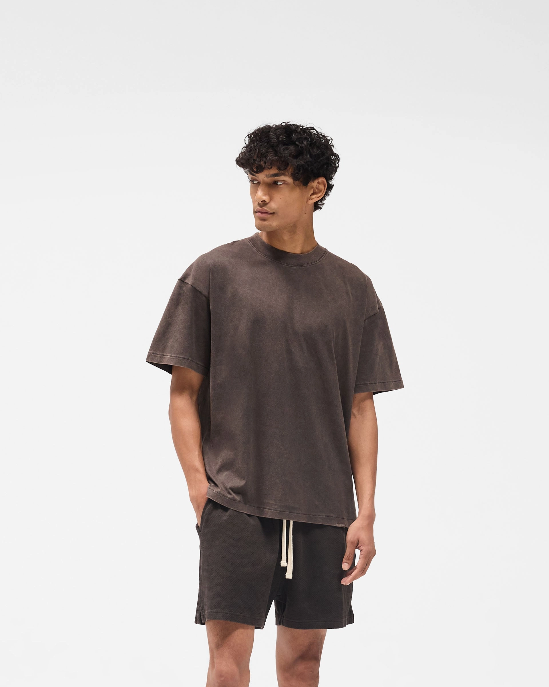 Anti Odor Technology Initial Oversized T-Shirt - Coffee