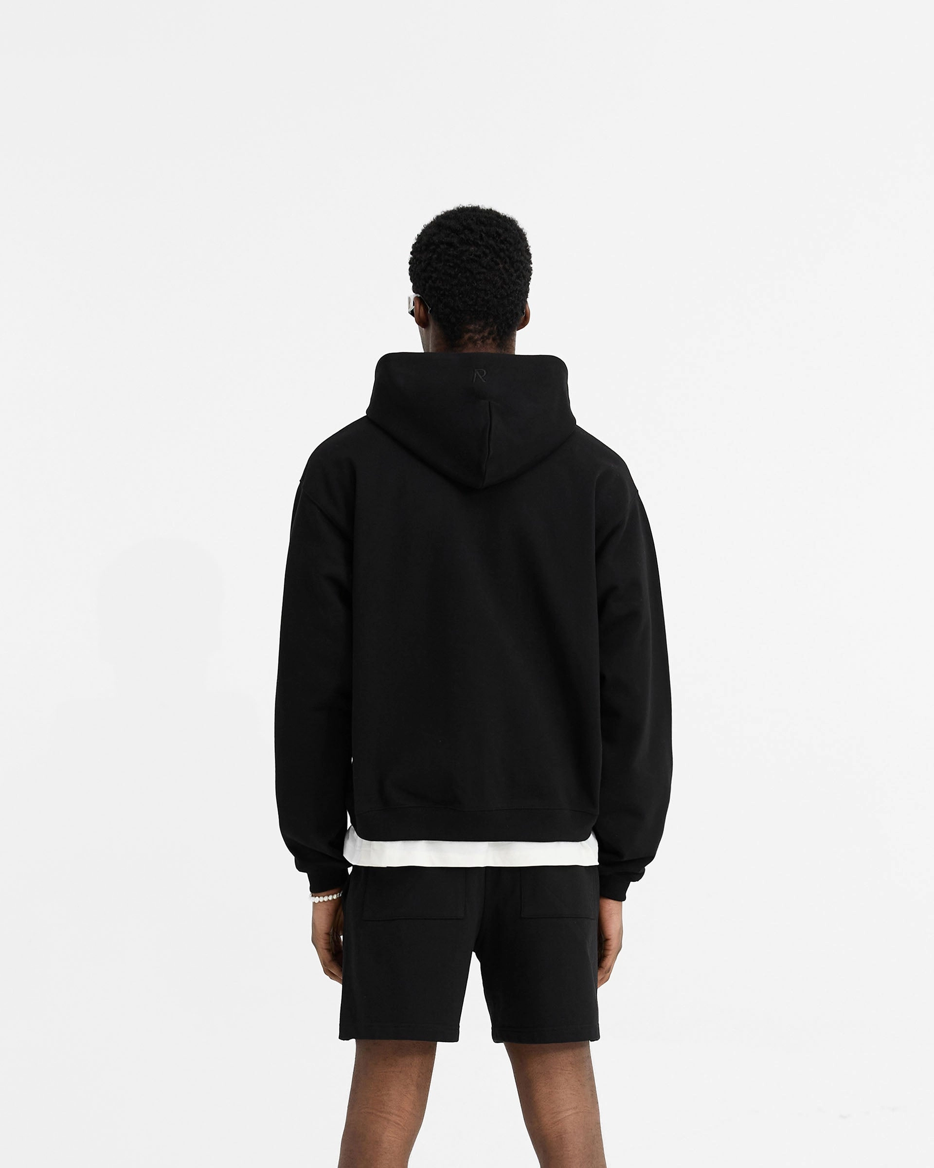 Initial Oversized Zip Hoodie - Black Kangaroo Pocket Style