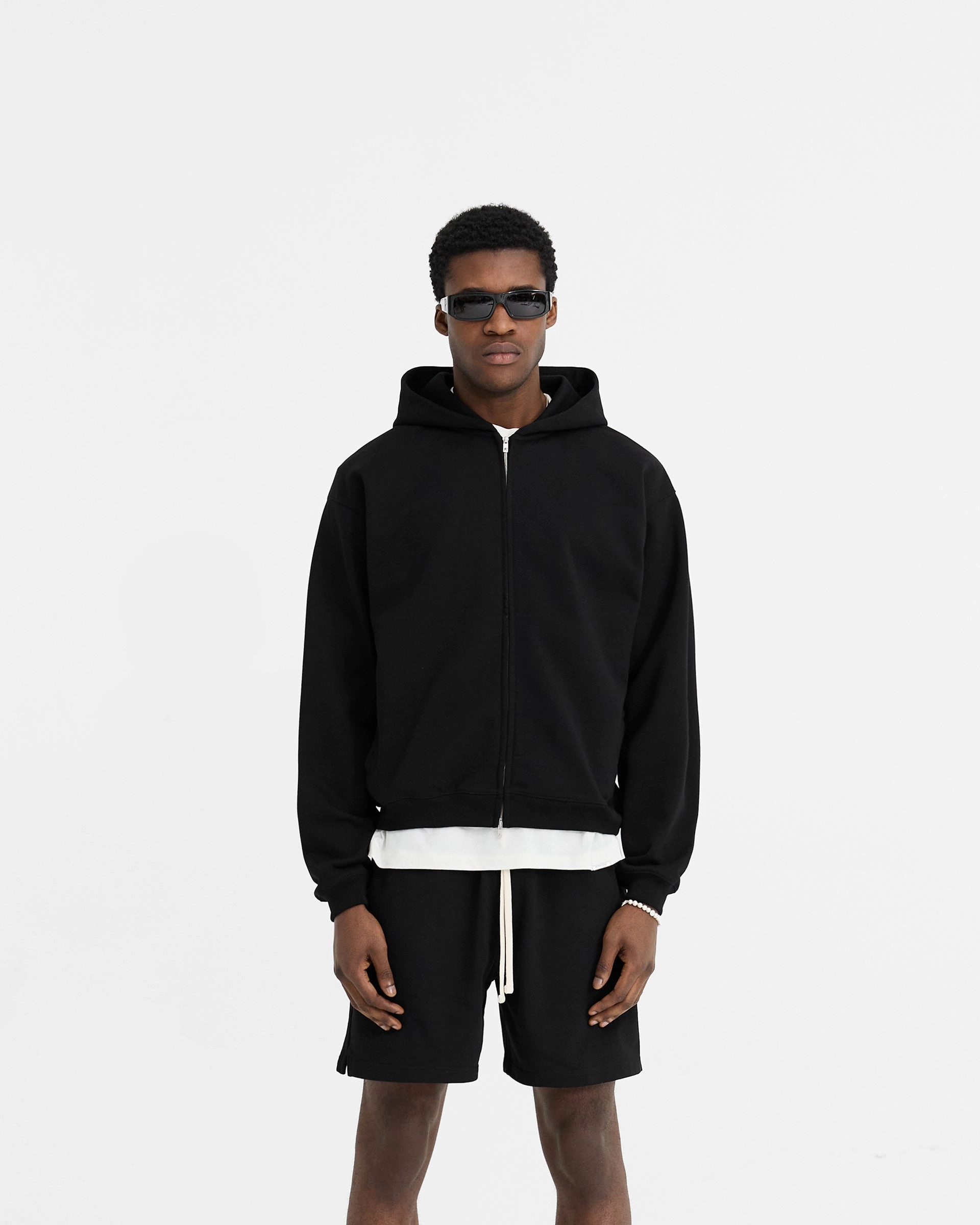 Breathable Wear Fit Outdoor Adventure Initial Oversized Zip Hoodie - Black