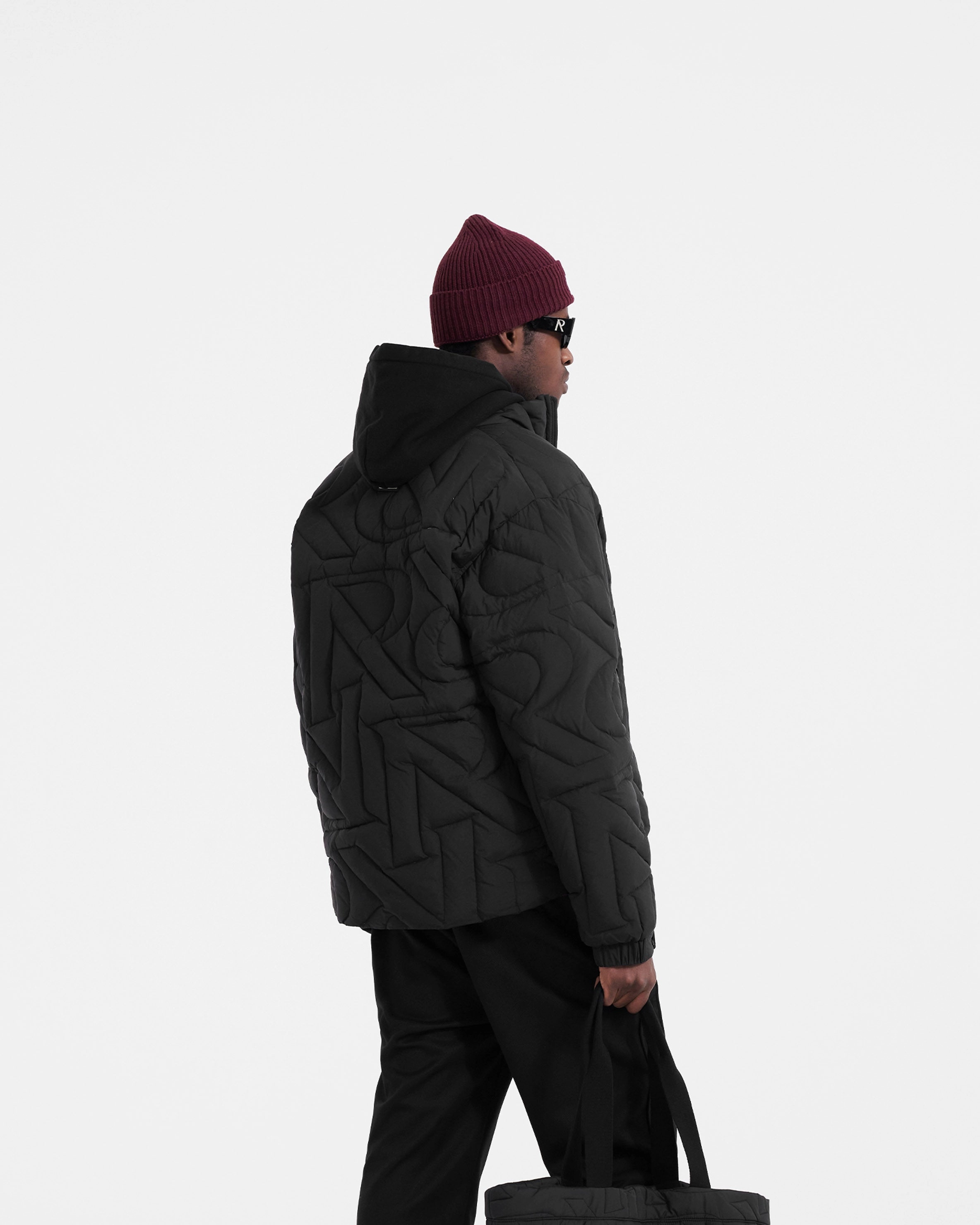 Water Resistant Initial Puffer Jacket - Black