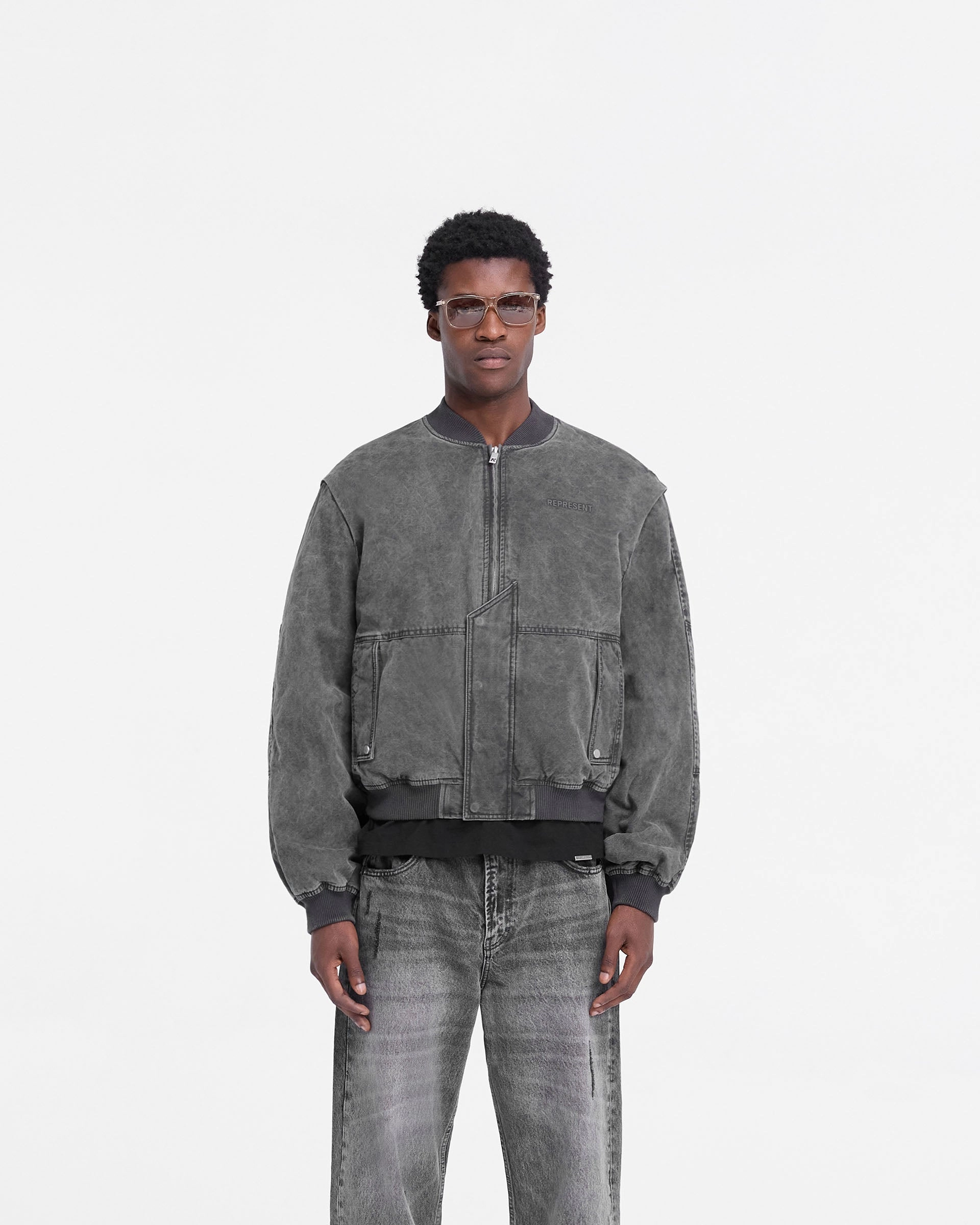 FullLengthZip Inset Sleeve Bomber - Stained Black