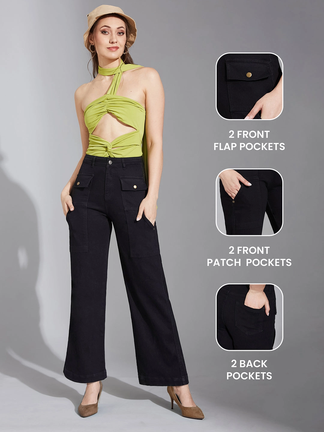 Holiday Vibes Stretch 24/7 Comfort Black Flared High-Rise Stretchable Denim Jeans