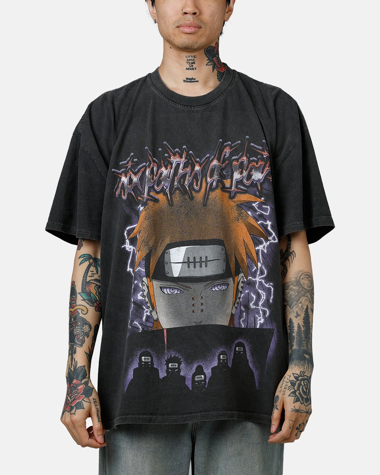 73 Studio X Naruto Six Paths Of Pain Heavyweight T-Shirt Black Wash AntiSlipGrip Casual Tee
