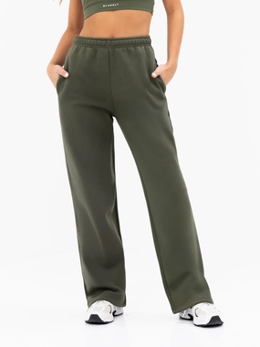 Isabel Wide Leg Sweatpants - Khaki Green SeamlessPockets Relaxed Waist