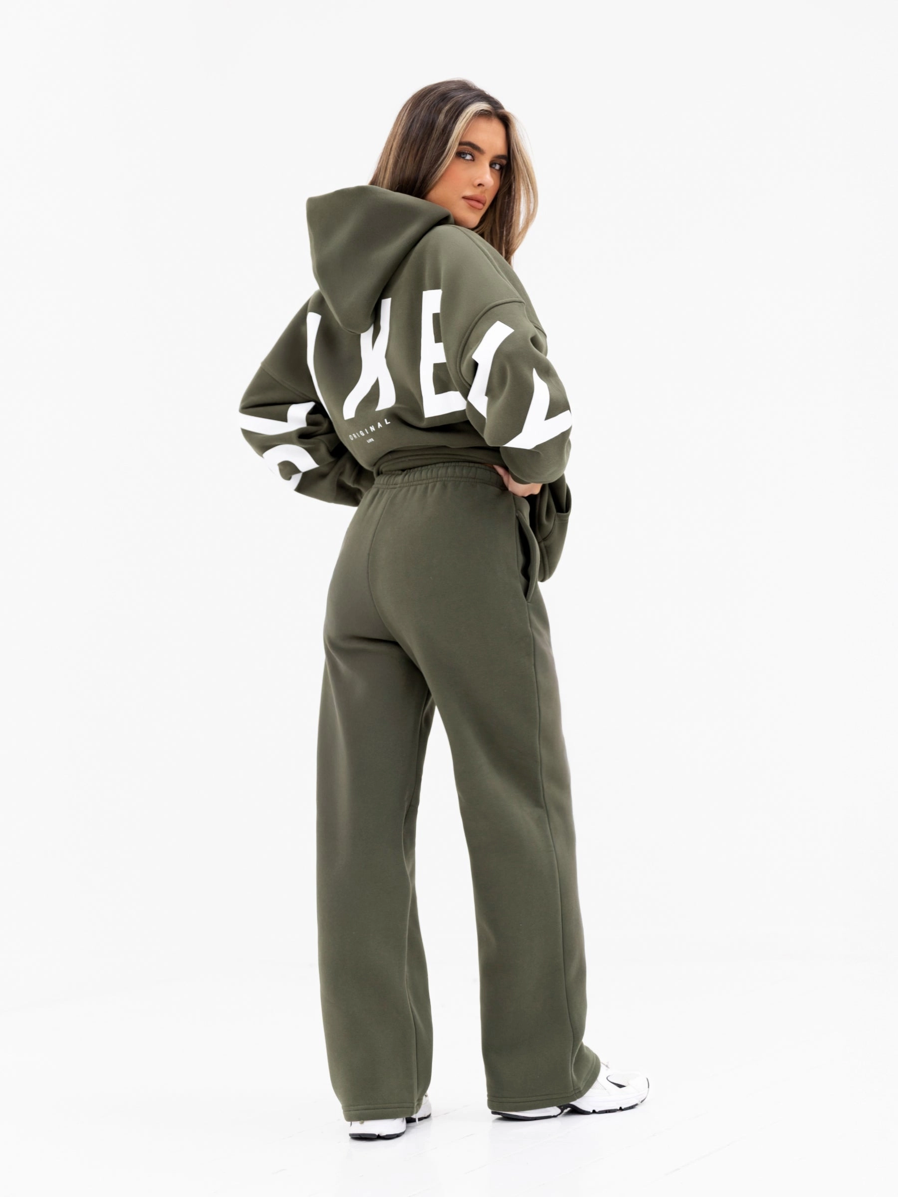 Isabel Wide Leg Sweatpants - Khaki Green Soft Support