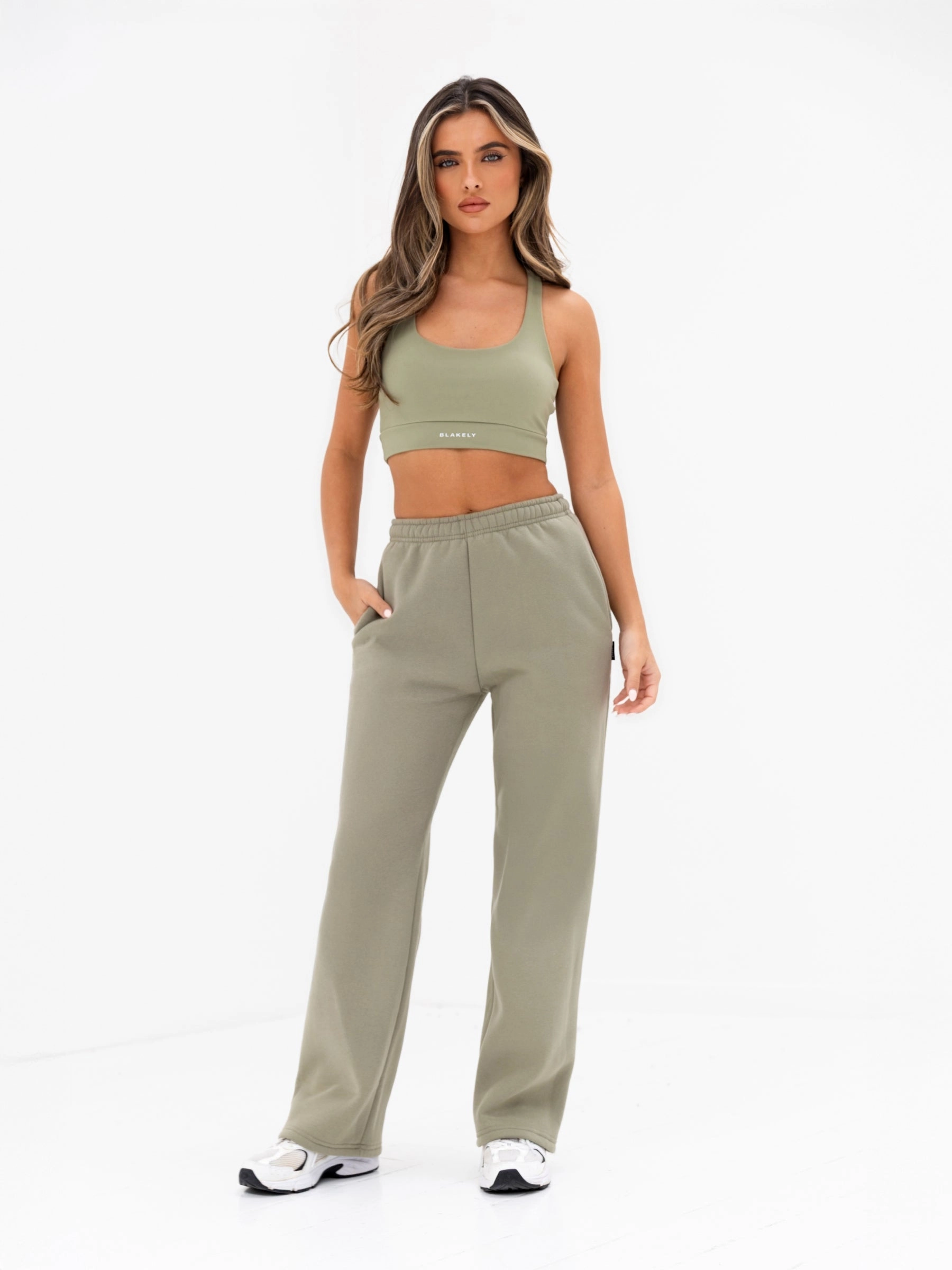 Perfect Comfort High Stretch Fit Isabel Wide Leg Sweatpants - Olive
