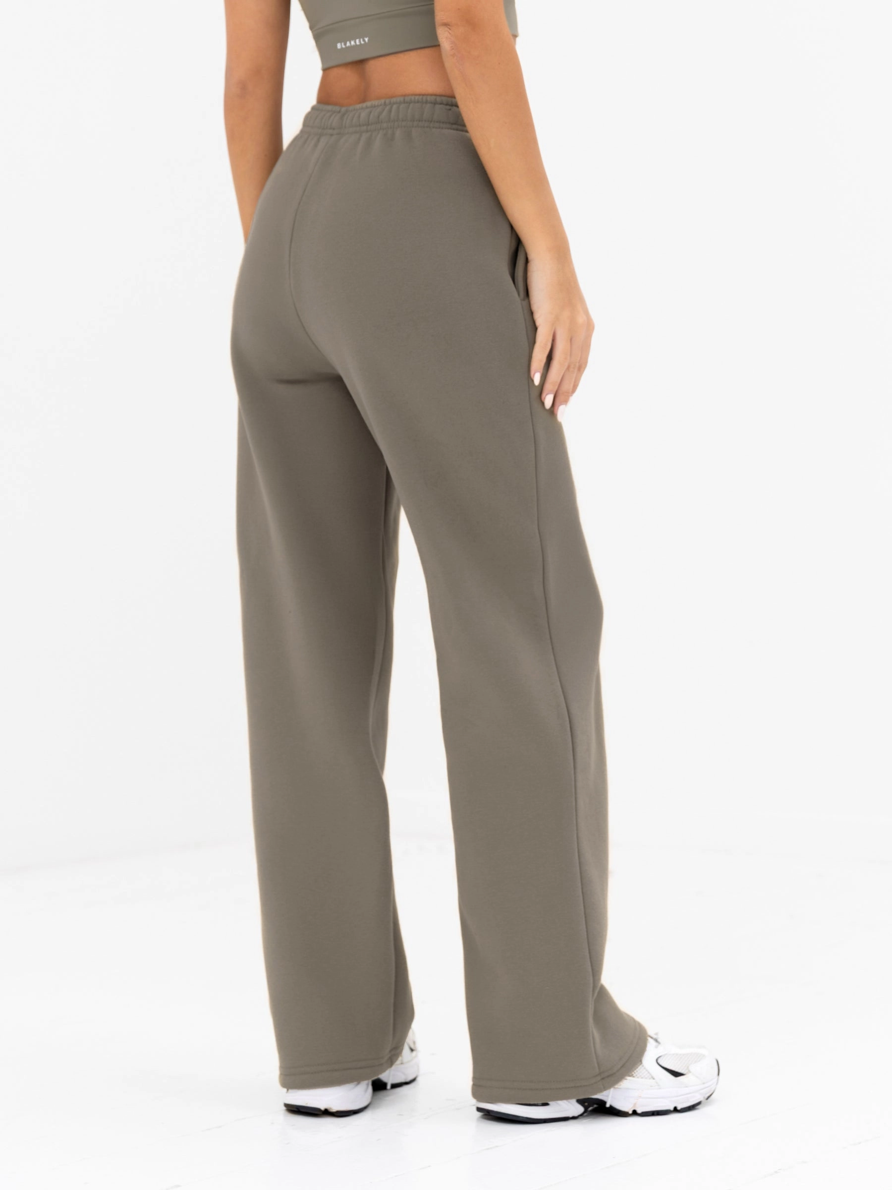 Isabel Wide Leg Sweatpants - Safari Green Flexible Knee Articulation