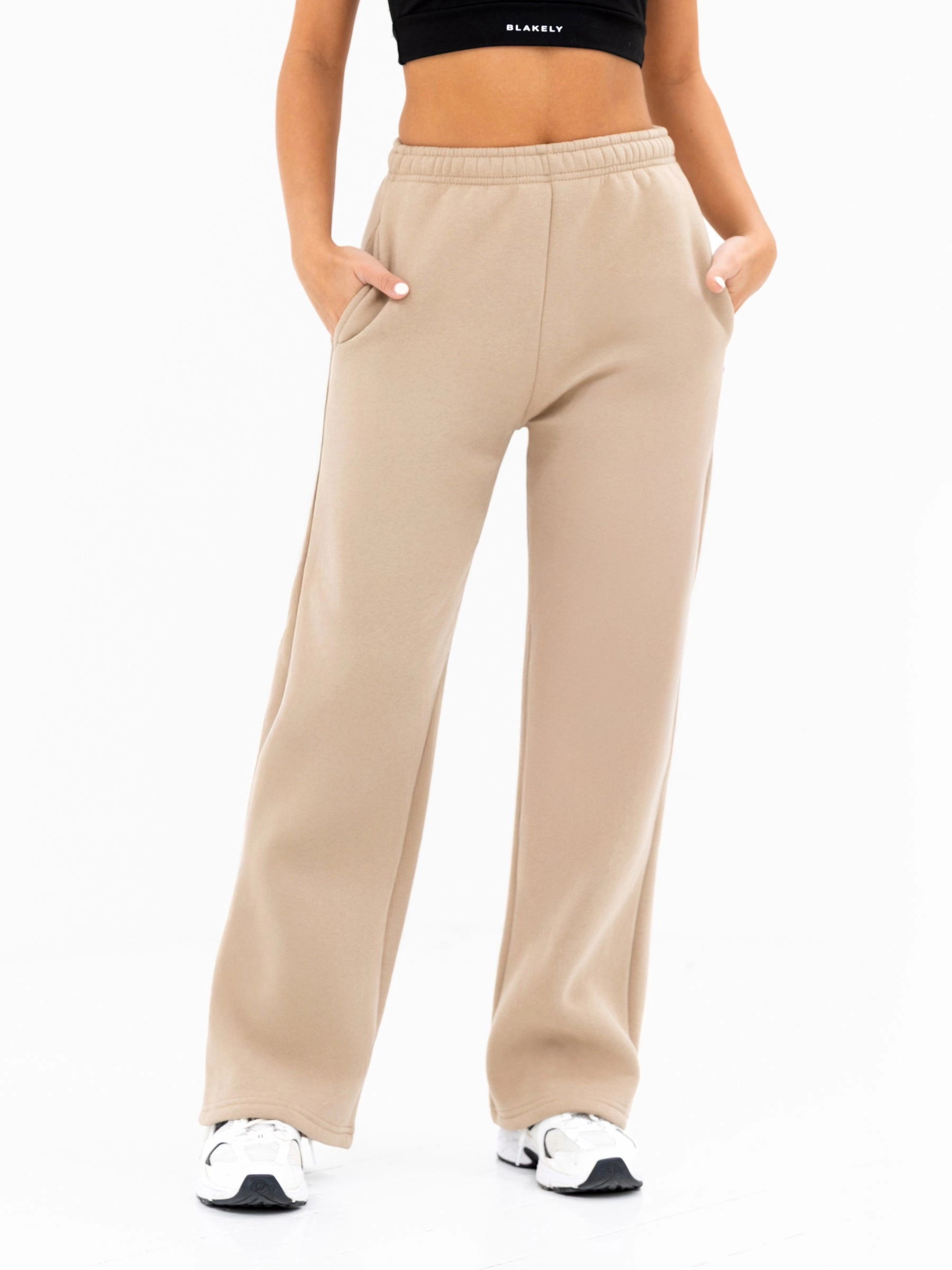 TaperedLeg UVProtectiveLayer Isabel Wide Leg Sweatpants - Tan
