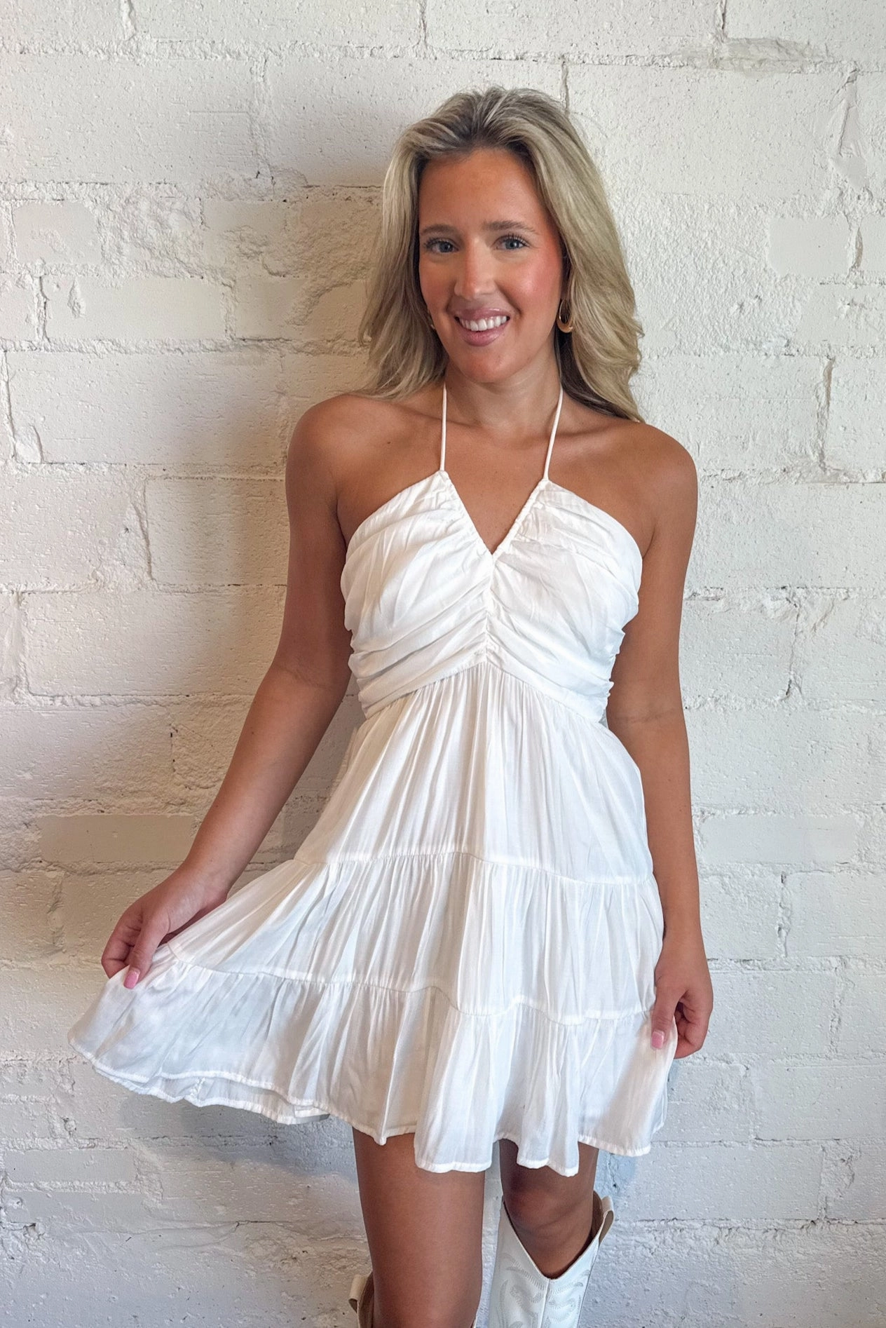 Izzy Halter Mini Dress Winter Proof Flattering Look Wear