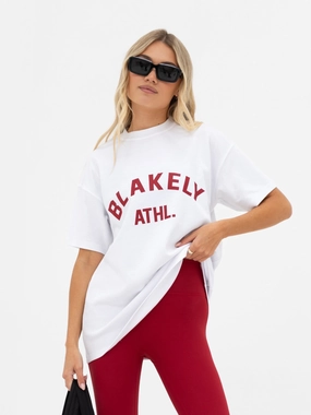Joah Oversized T-Shirt - White & Cherry Red Lightweight Layer Active Trend Look