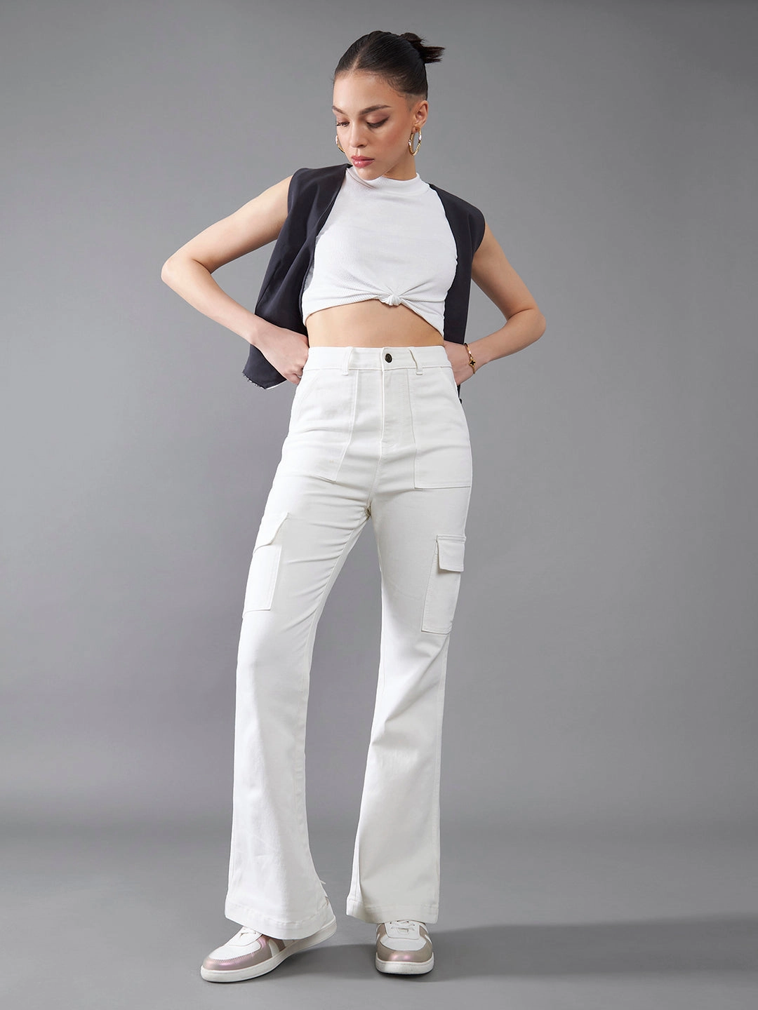 Smooth Loose Versatile Basic Outfit CHASEstretch? White Wide-Leg High-Rise Denim Jeans