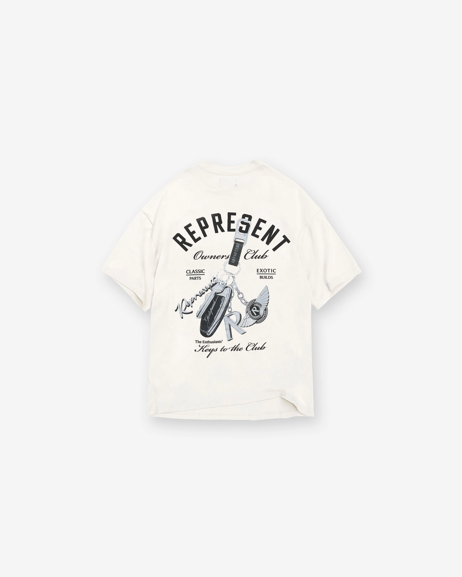 Eco Certified Textile Sublimation Printed Collar Keys To The Club T-Shirt - Flat White