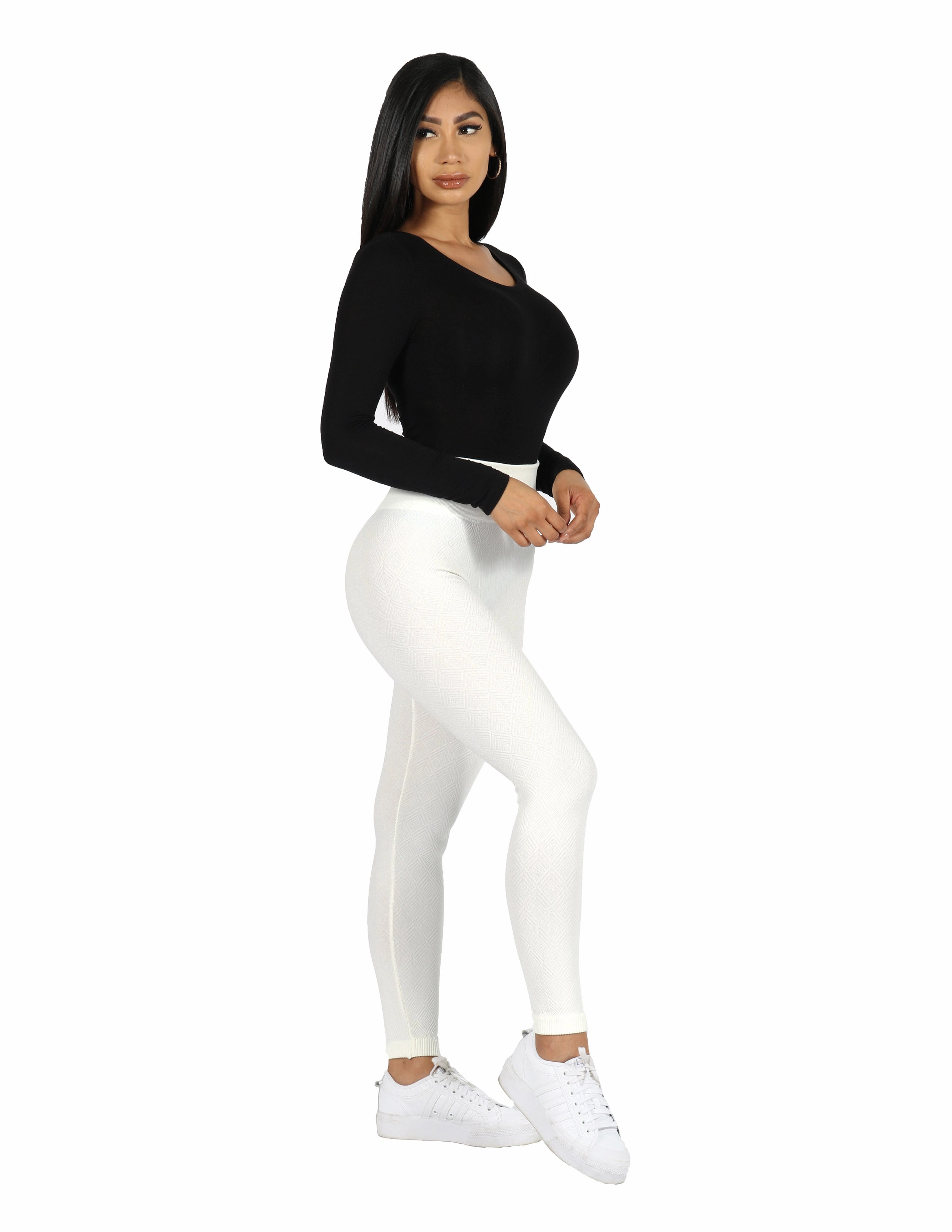 Street Readywear Knit Legging Diamond Pattern Fleece Lined Leggings