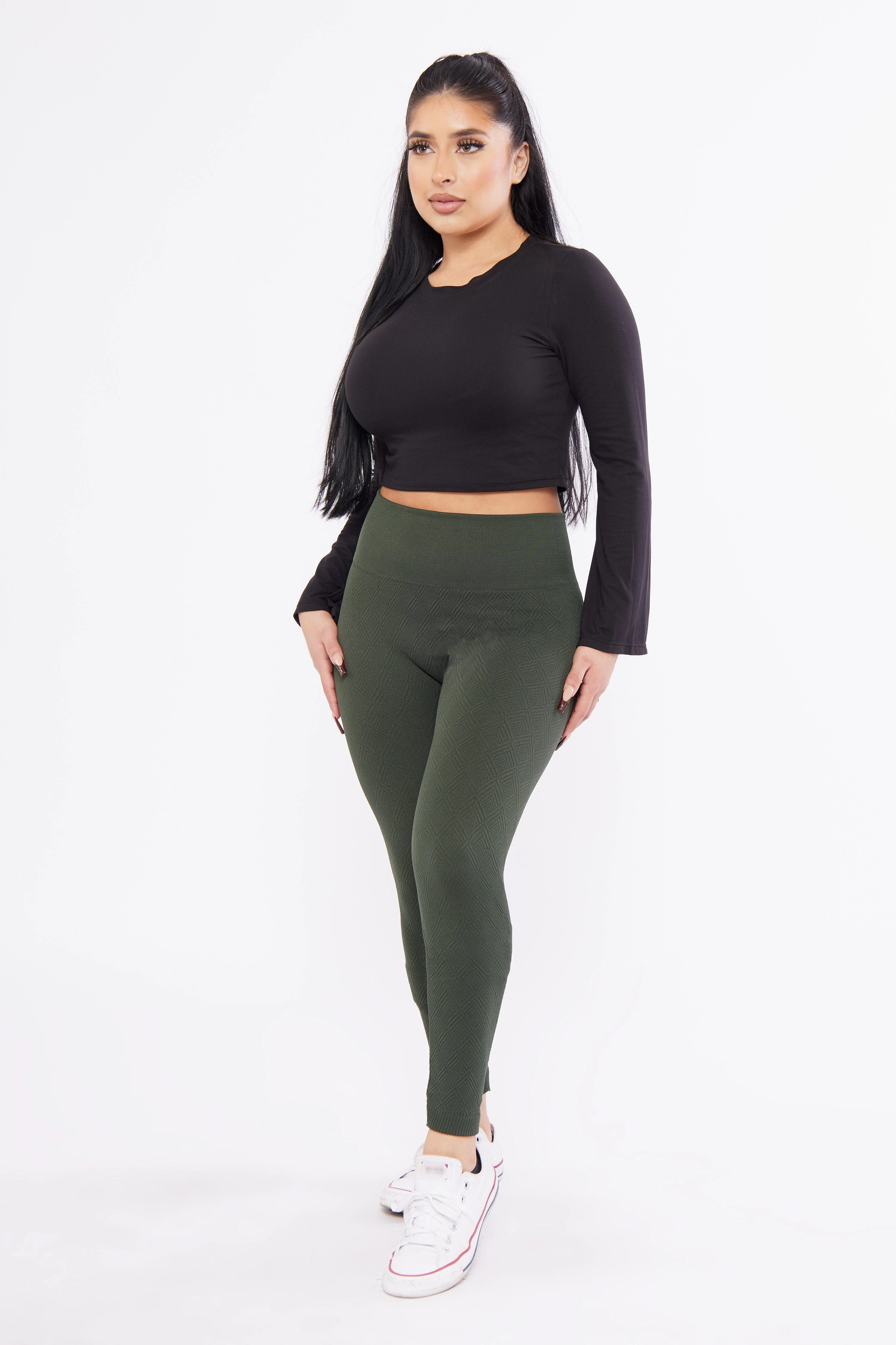 Knit Legging Diamond Pattern Fleece Lined Leggings Refined fit Anti Odor Technology