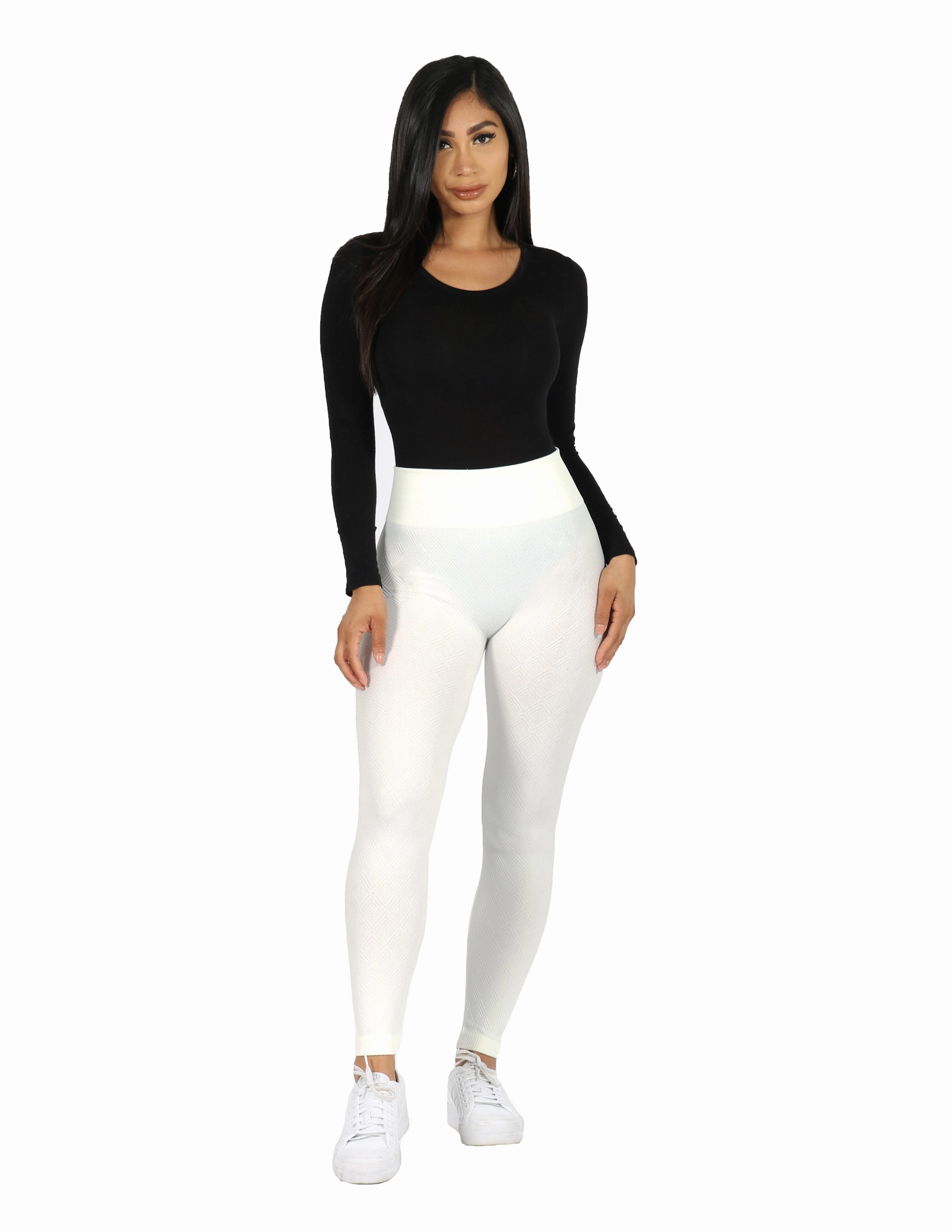 Flexible Comfort Wear High Waist Summer Wear Knit Legging Diamond Pattern Fleece Lined Leggings